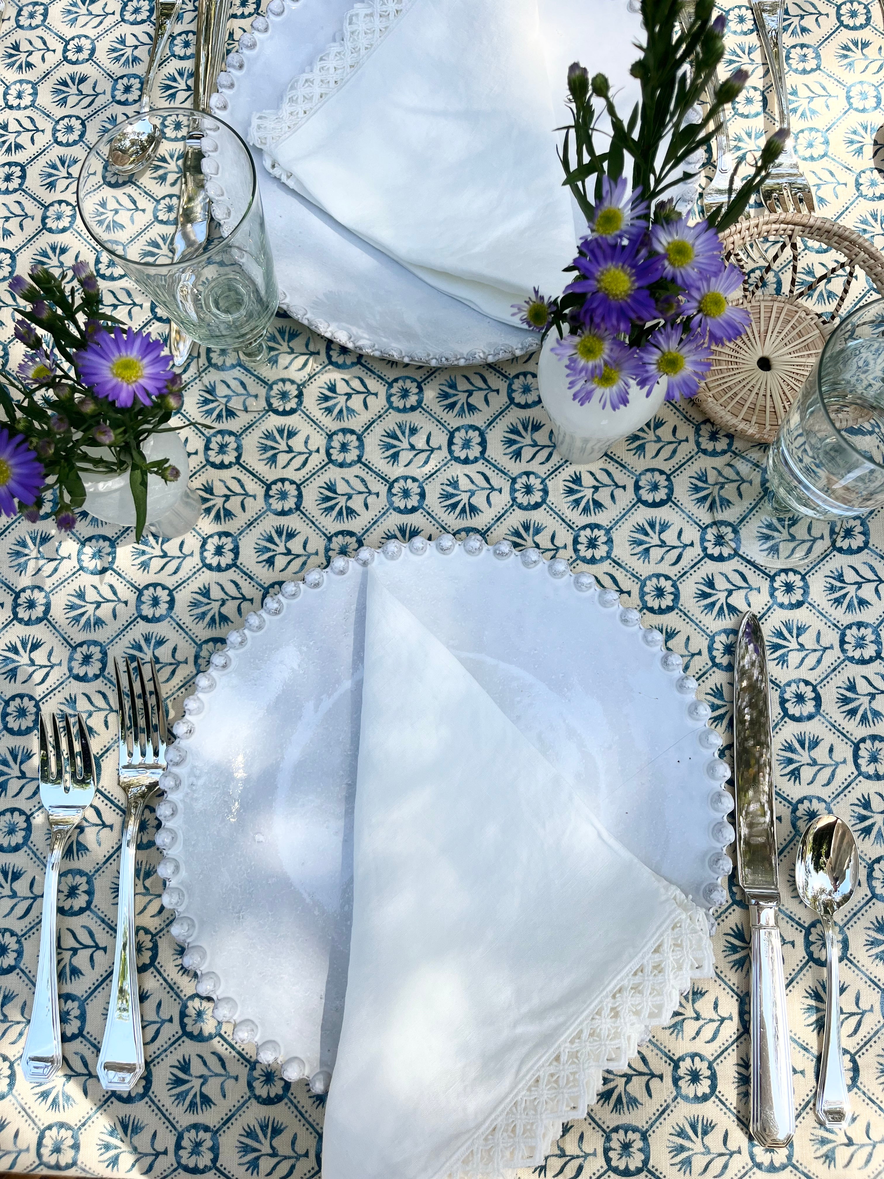 Dentelle Domino Tablecloth - Cerulean