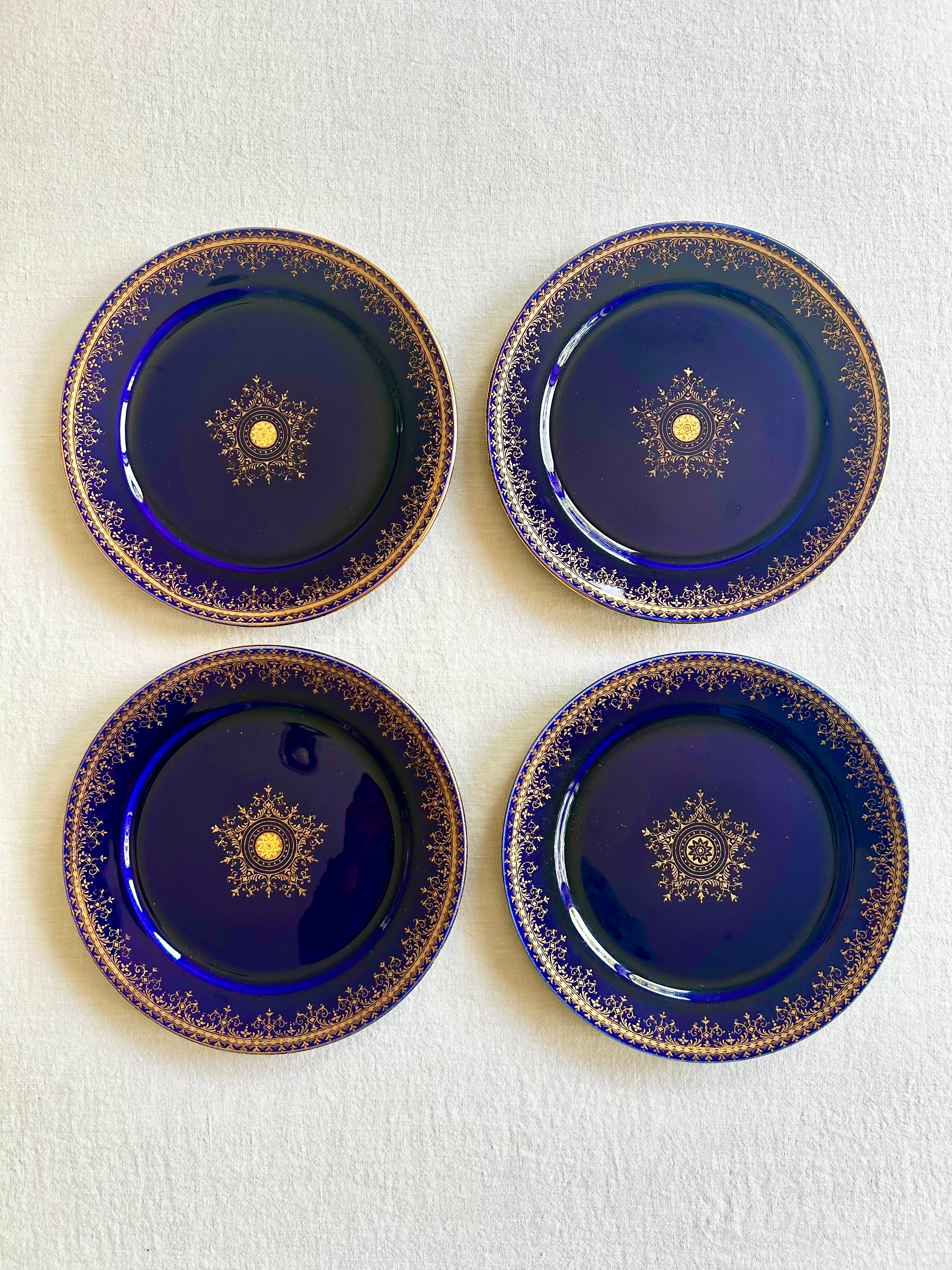 Historic Cobalt SARREGUEMINES Dessert Plates - S/4
