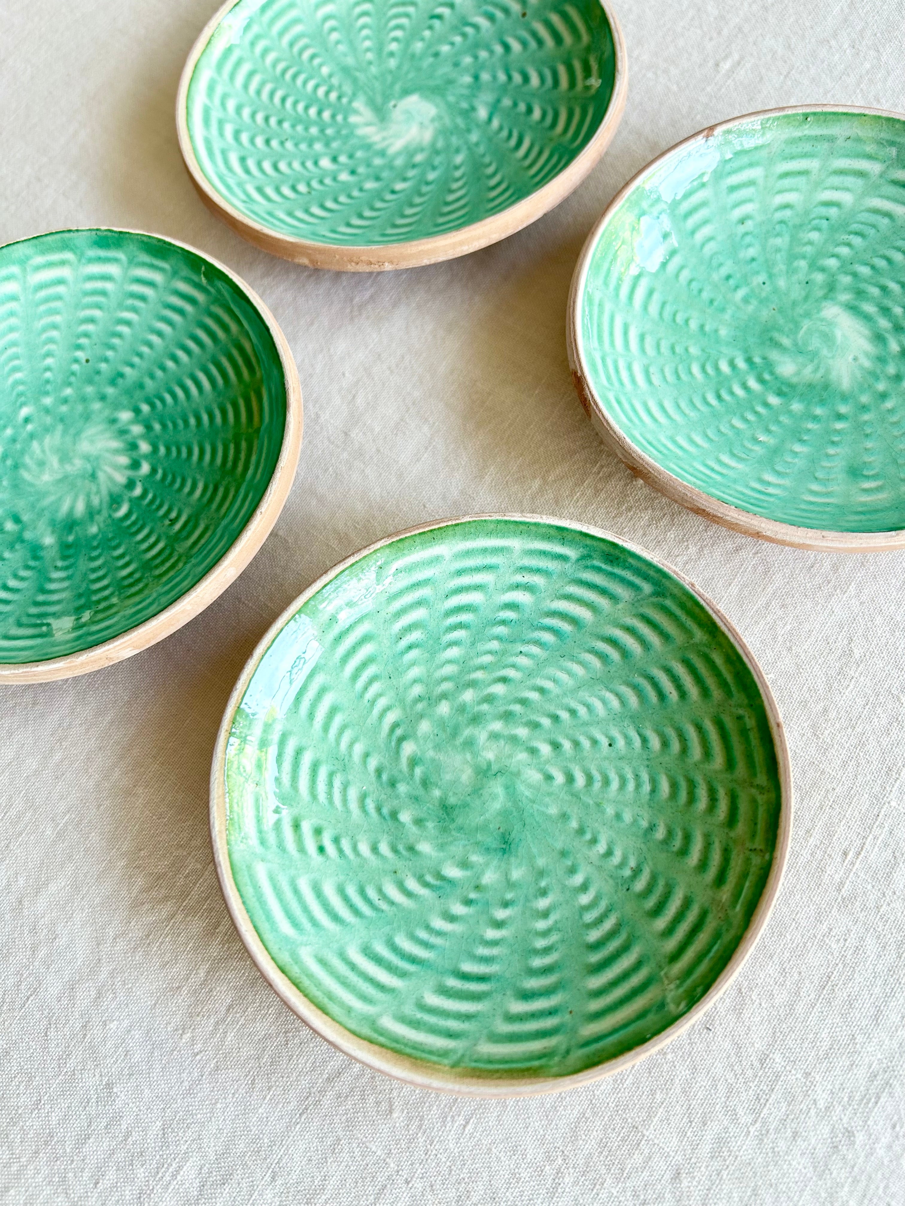 Romanian Peacock Snack plates 4" -Green S/4