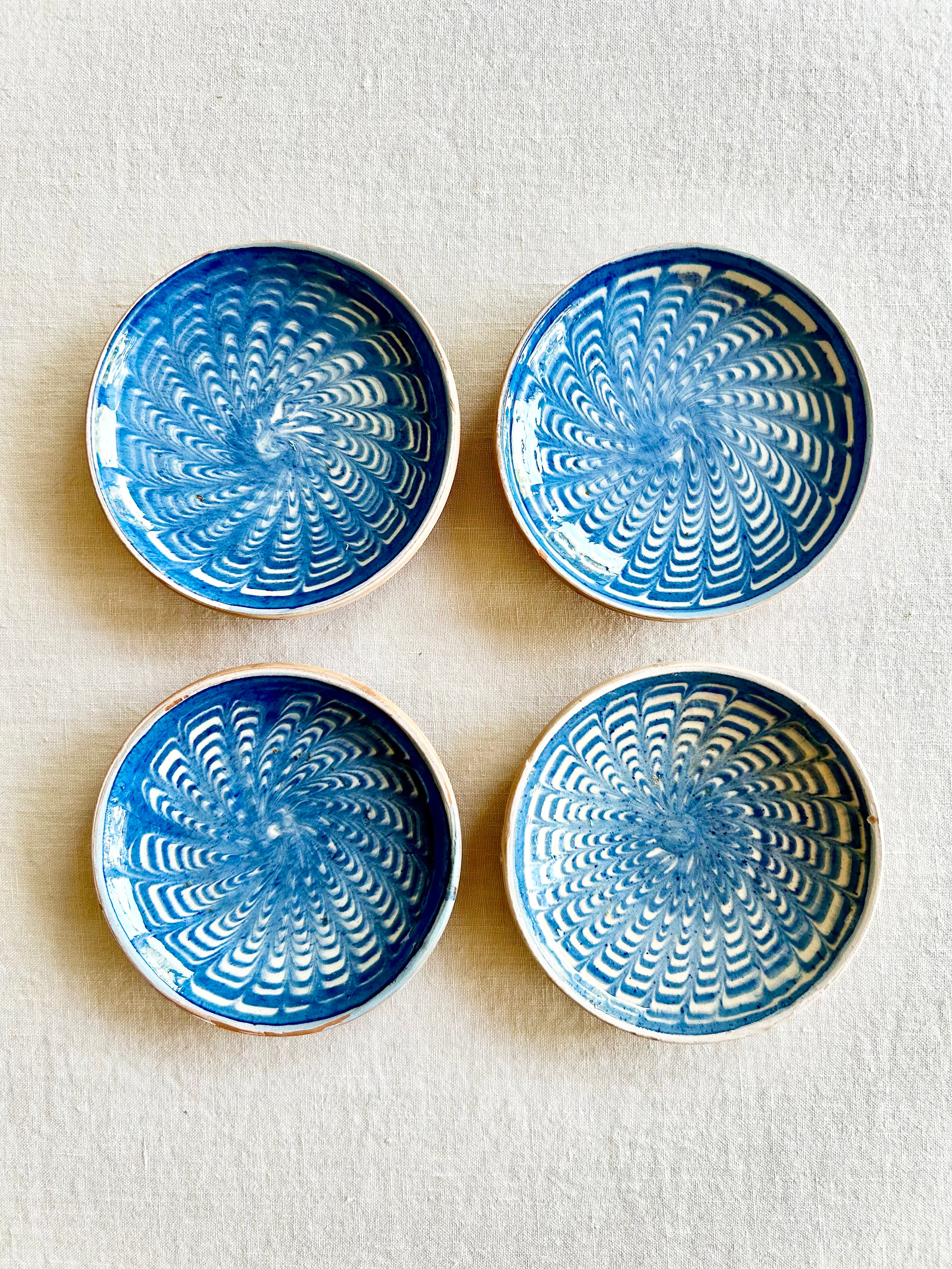 Romanian Peacock Snack plates 4" -Blue S/4
