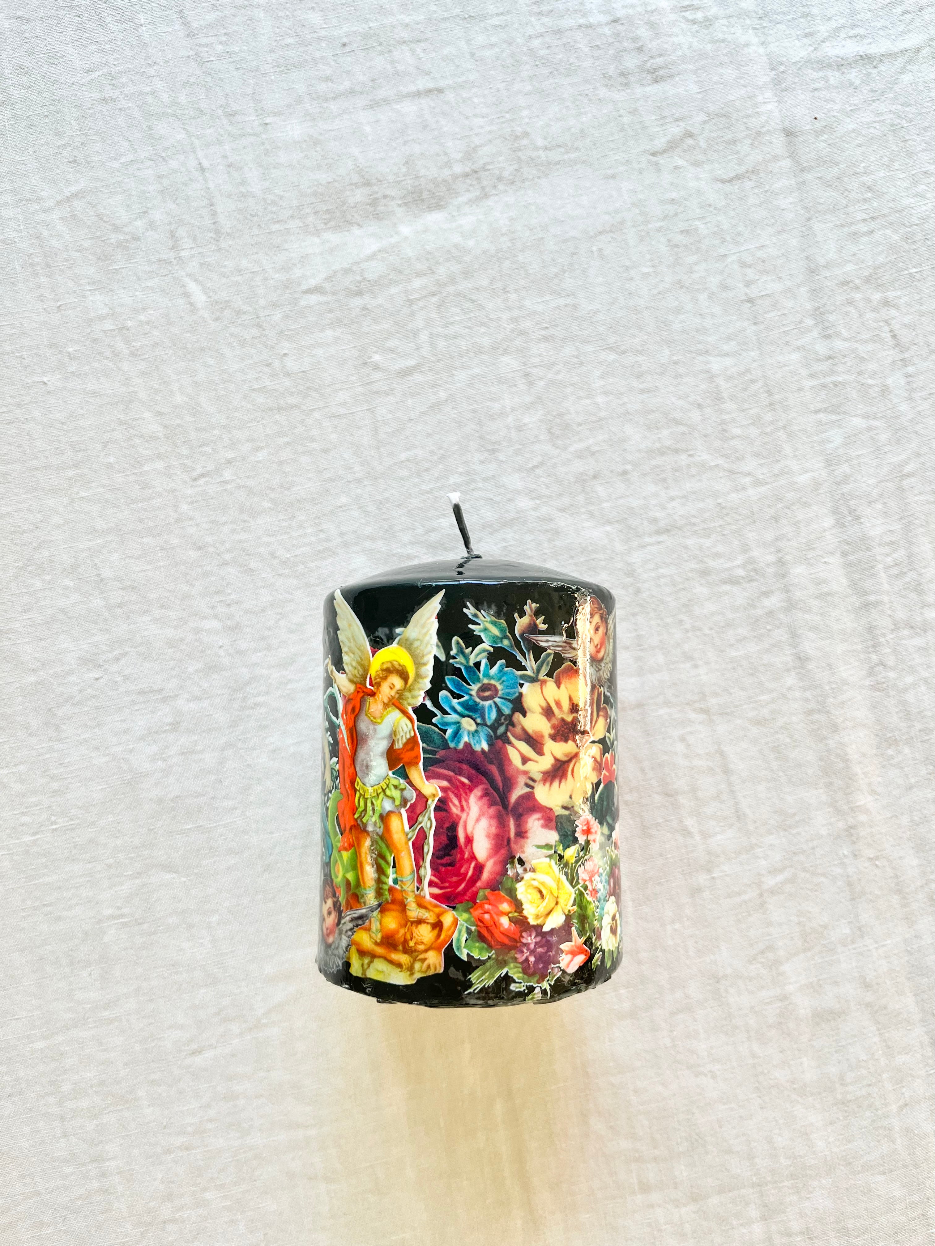 Cereria Introna decoupage pillar candle 3 x 3 inches