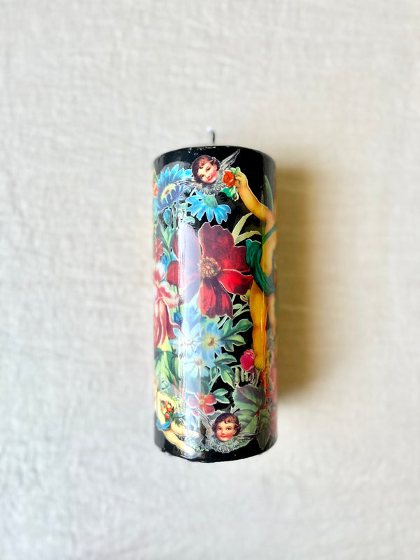 Cereria Introna decoupage pillar candle 6 by 3 inches