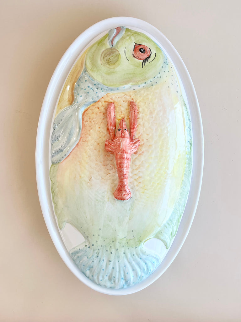 Soleil Deux large hand painted fish platter lid detail