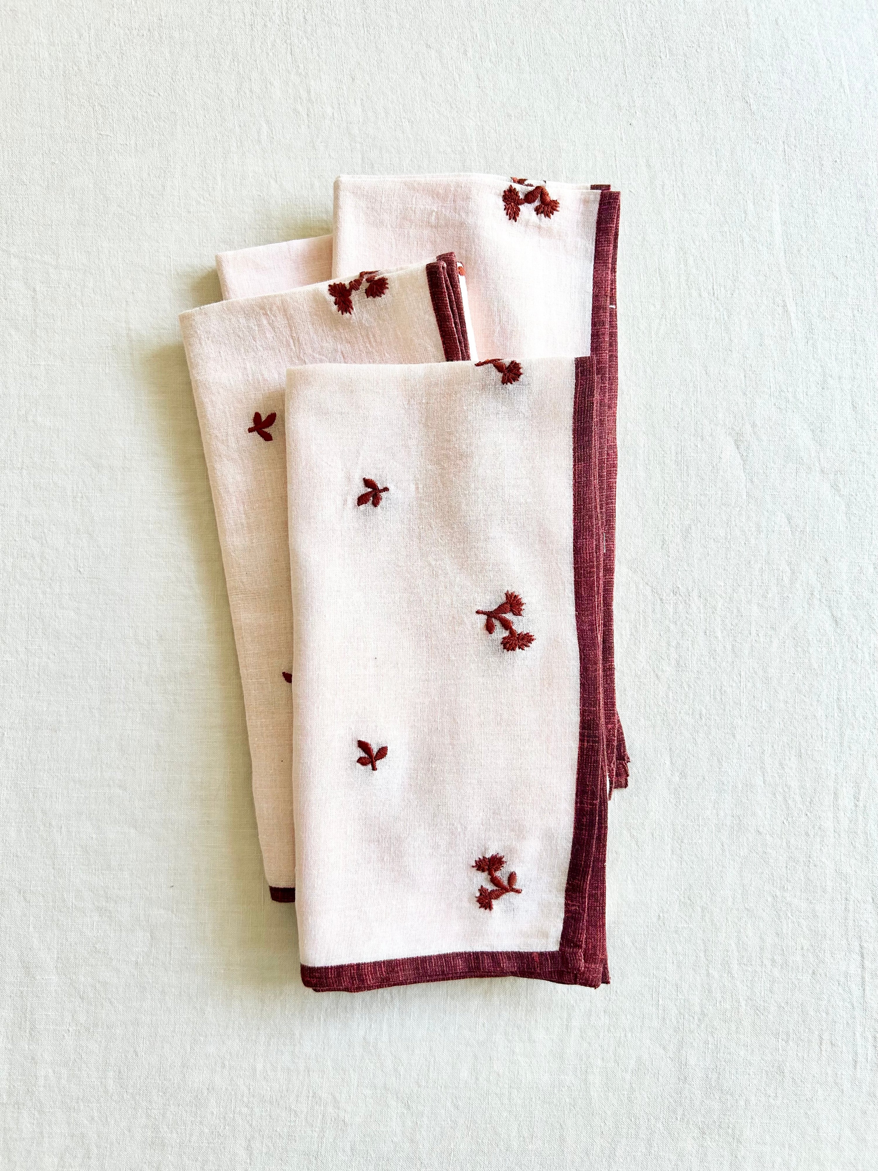 Louisa Embroidered Napkins - Burgundy