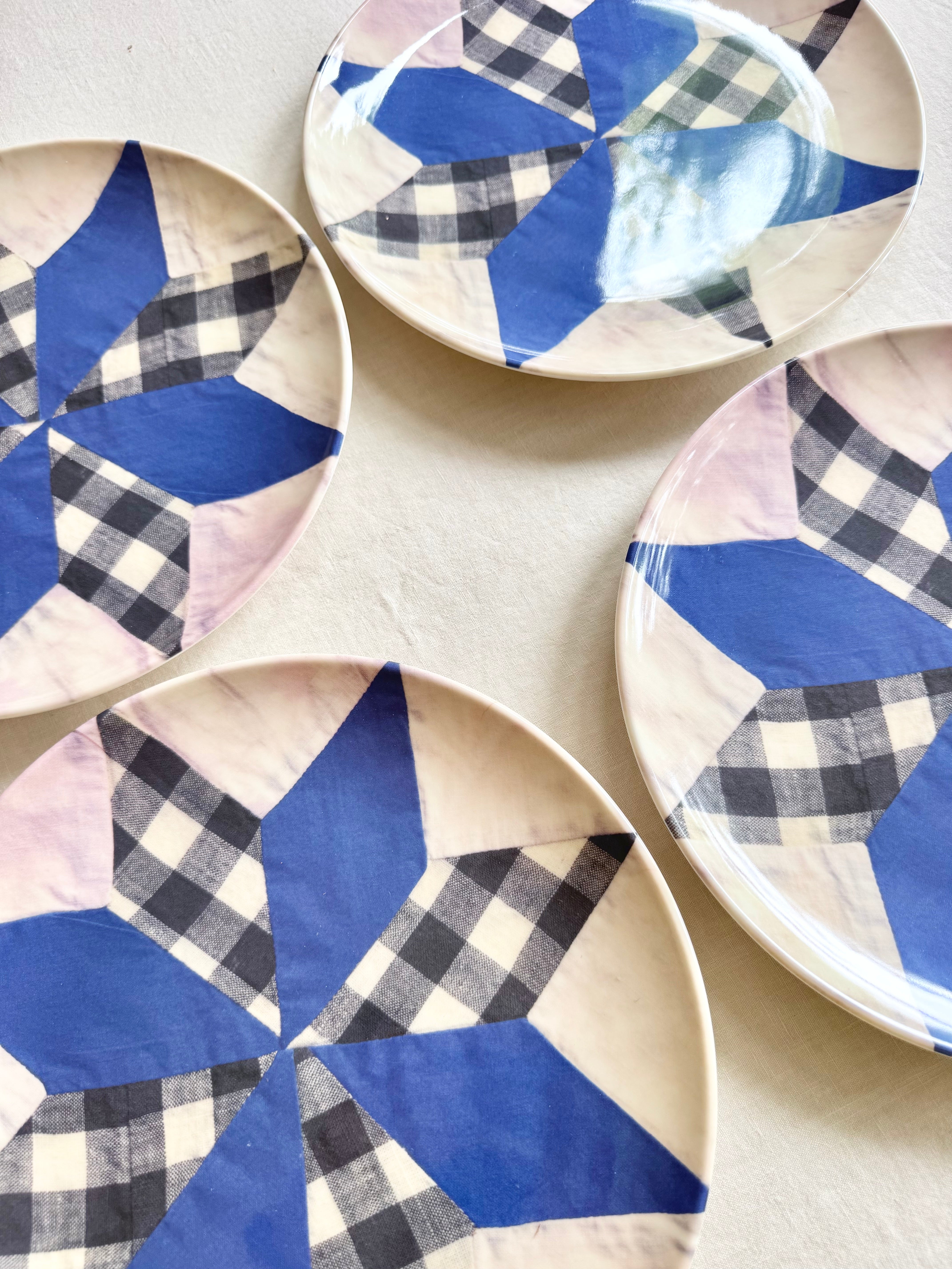 Quilted Kansas Melamine Dinner Plates - S/4