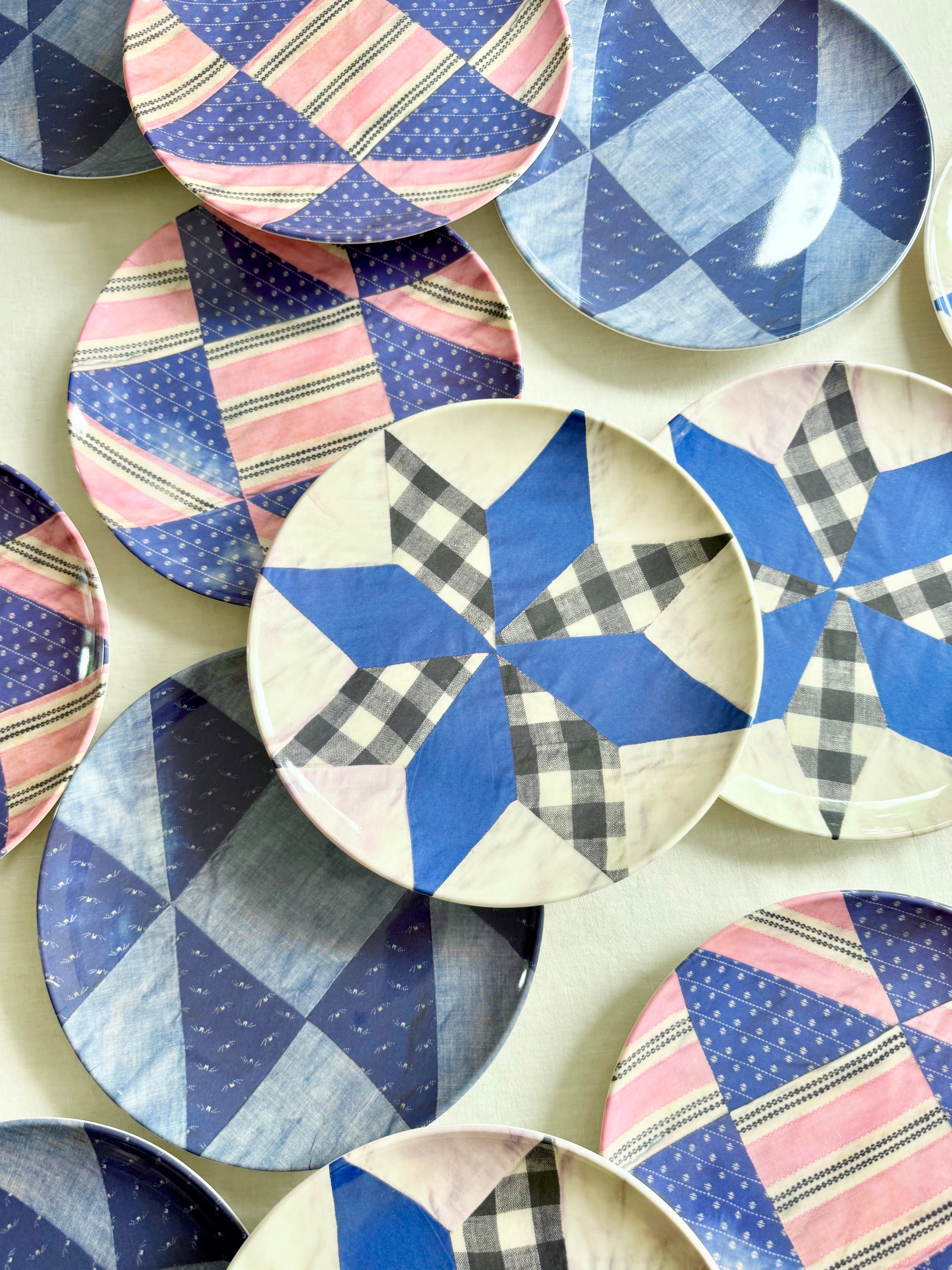Quilted Kansas Melamine Dinner Plates - S/4