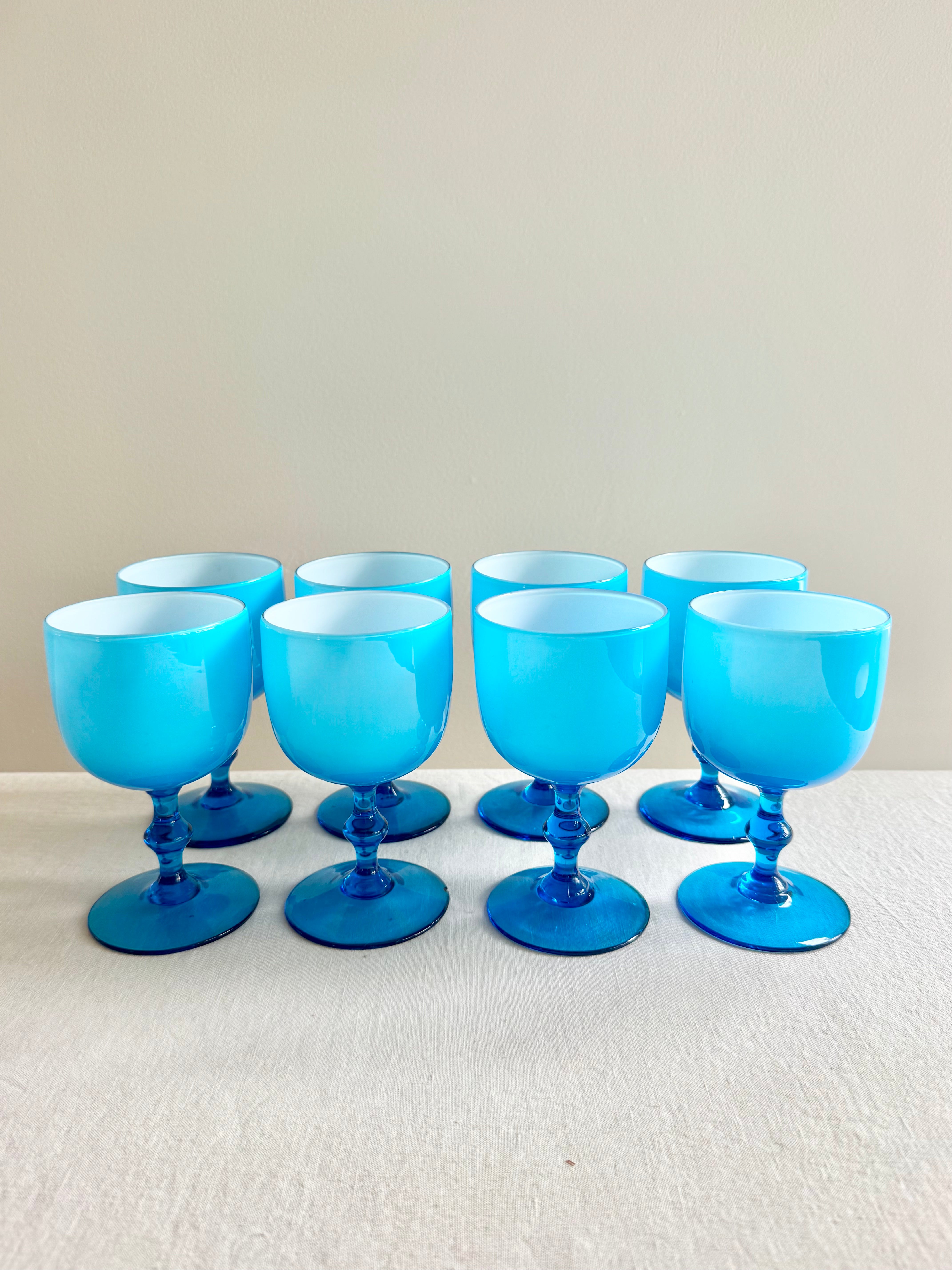 Historic Turquoise Opaline Goblets - S/8