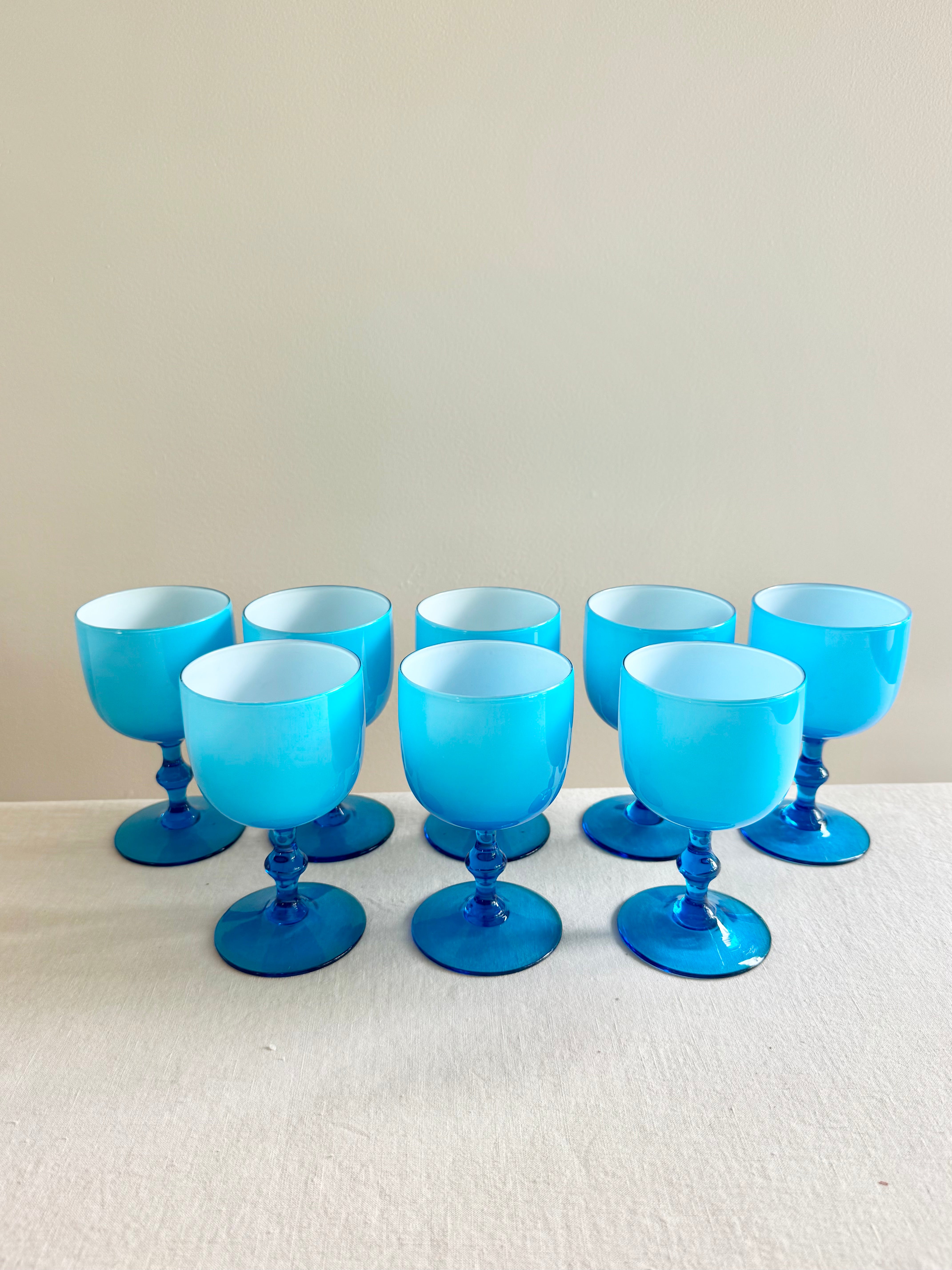 Historic Turquoise Opaline Goblets - S/8