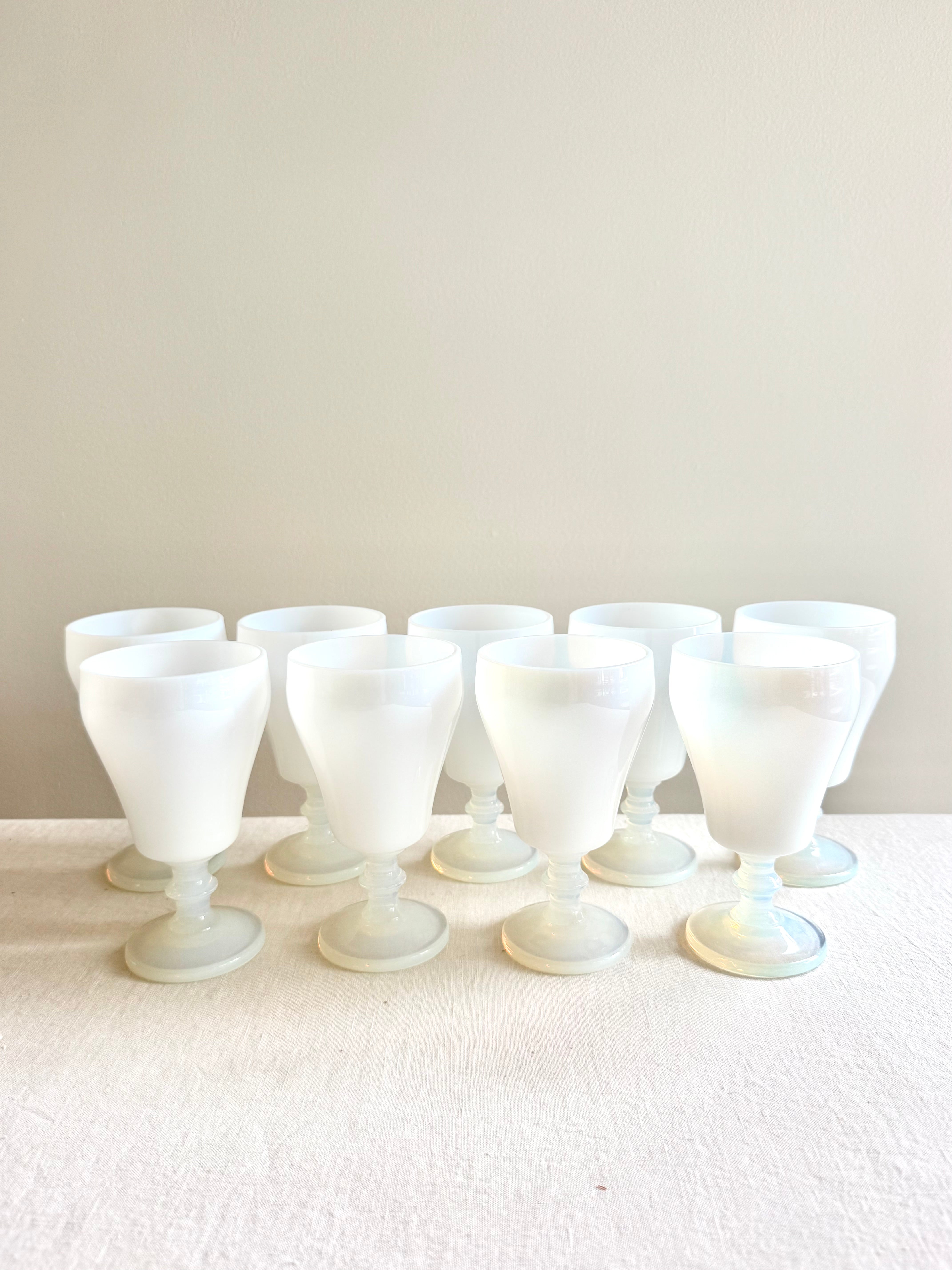 Historic White Opaline Goblets - S/9