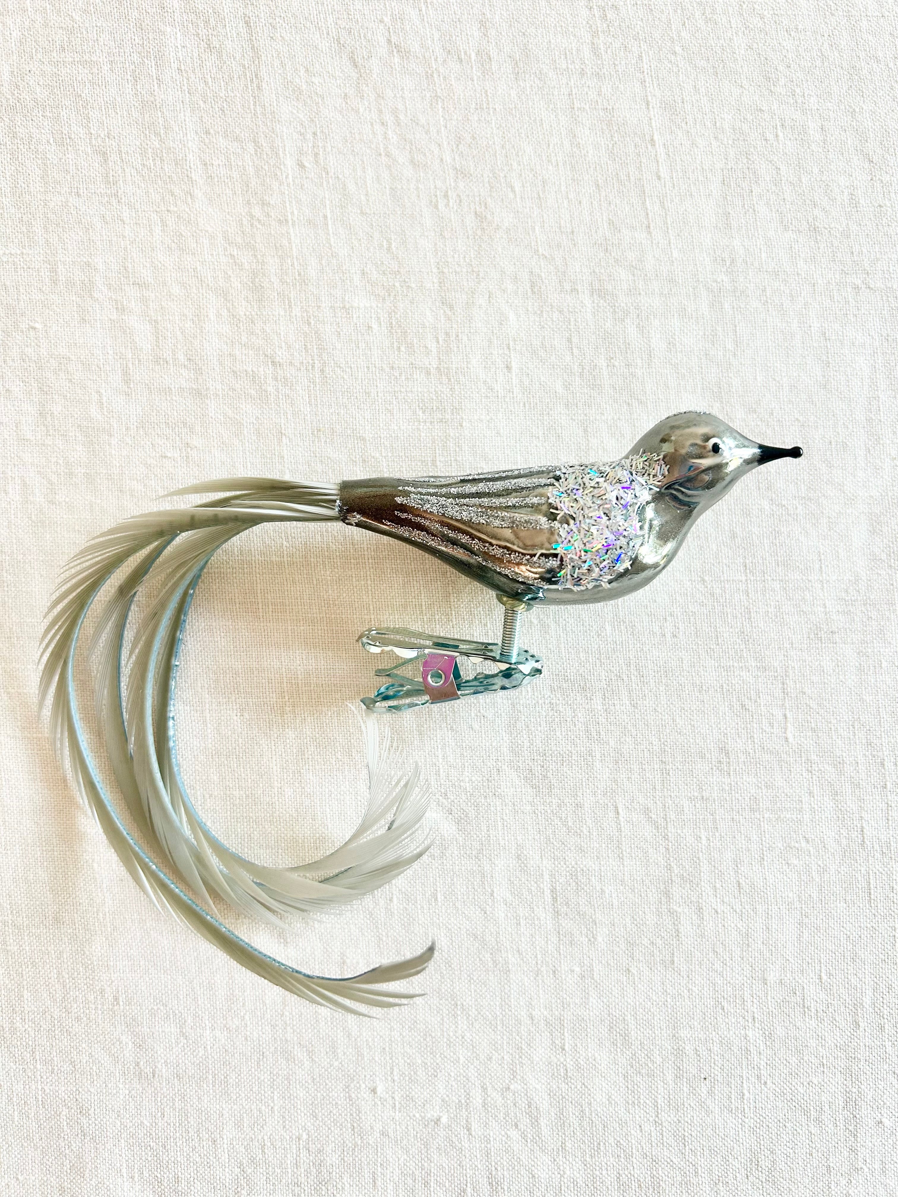 Silver Bird Ornaments S/4