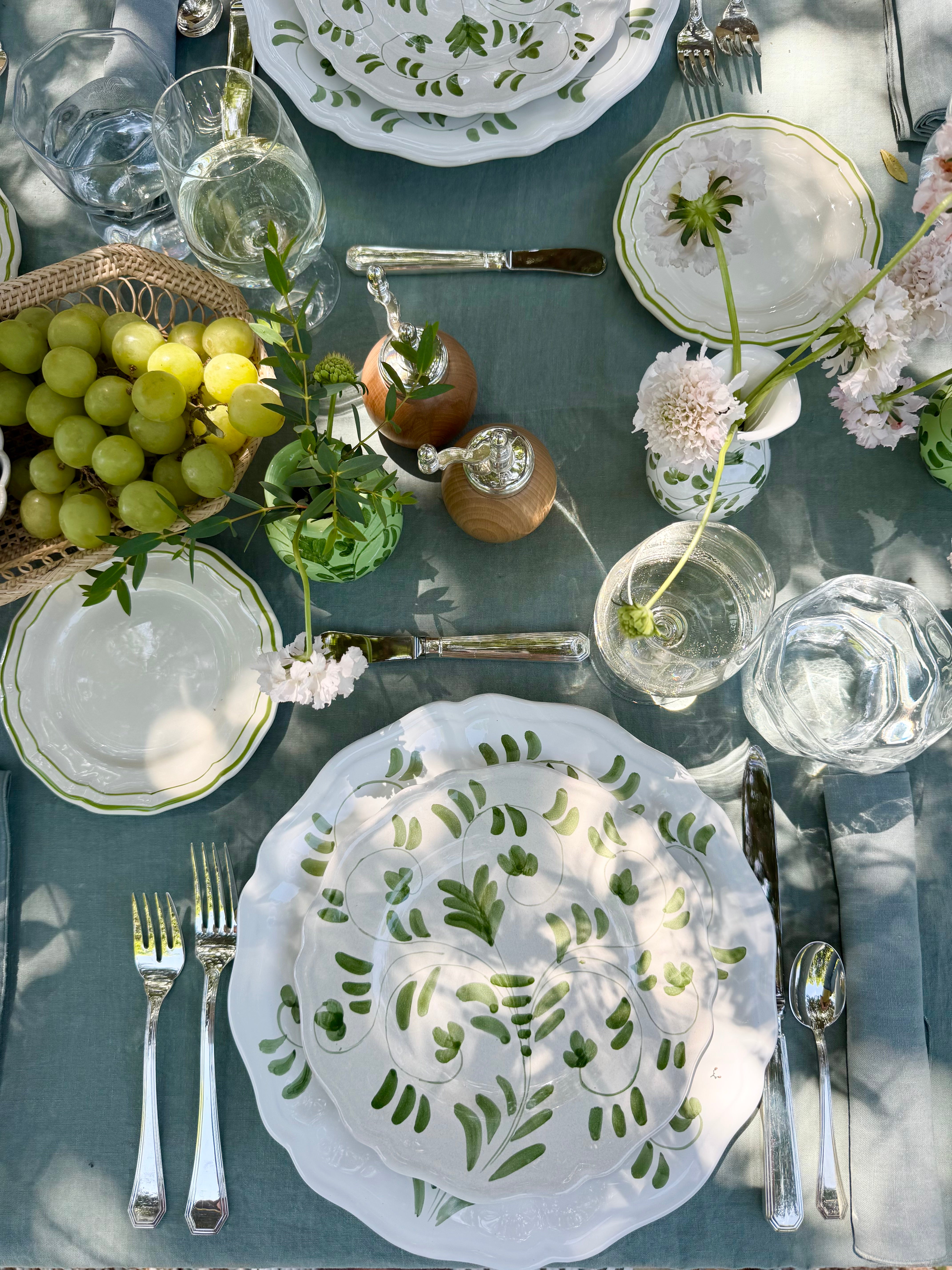 Fresco Dinnerware - White & Emerald