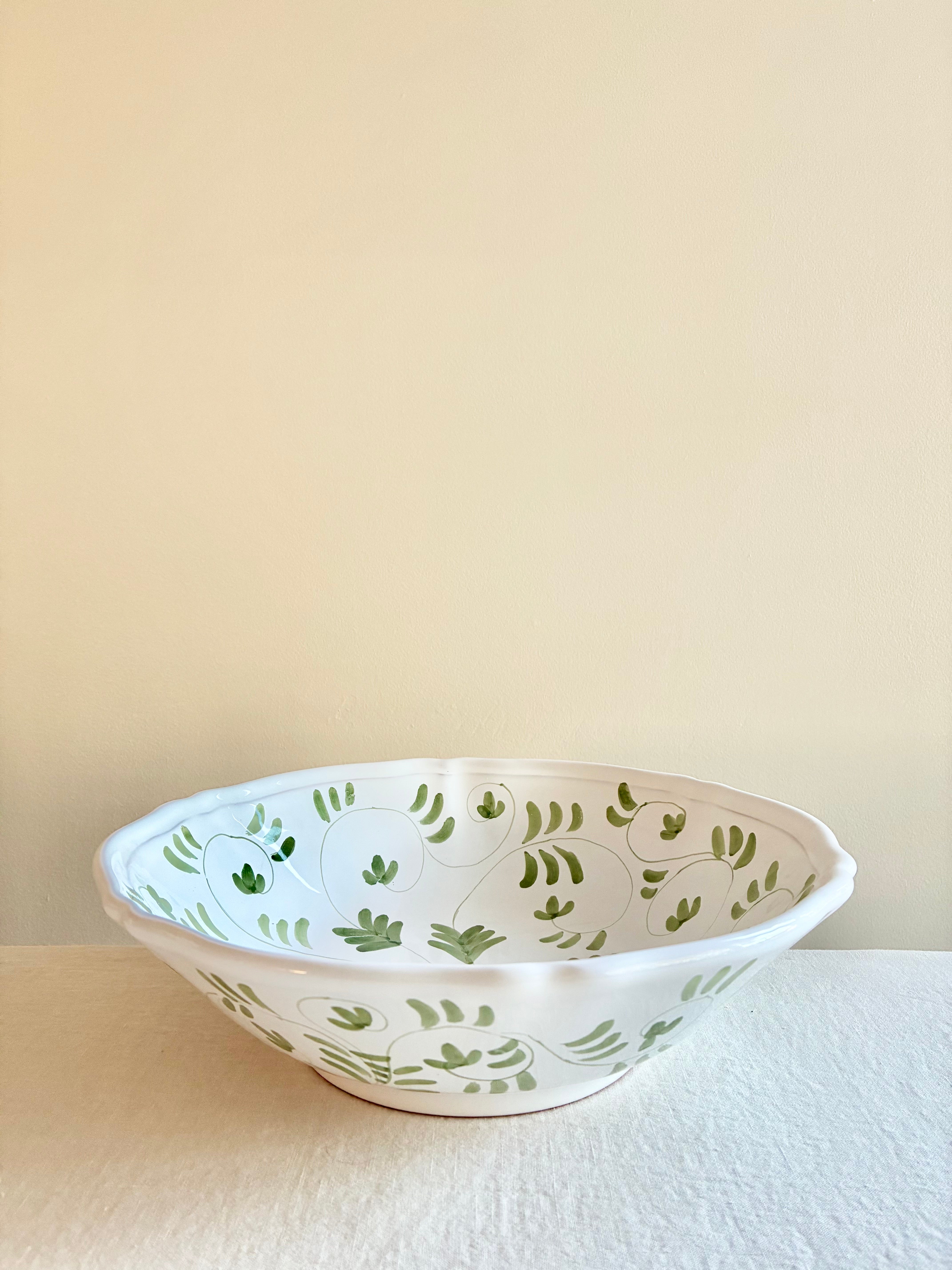 Fresco Serving Bowls S/M/L - White & Emerald