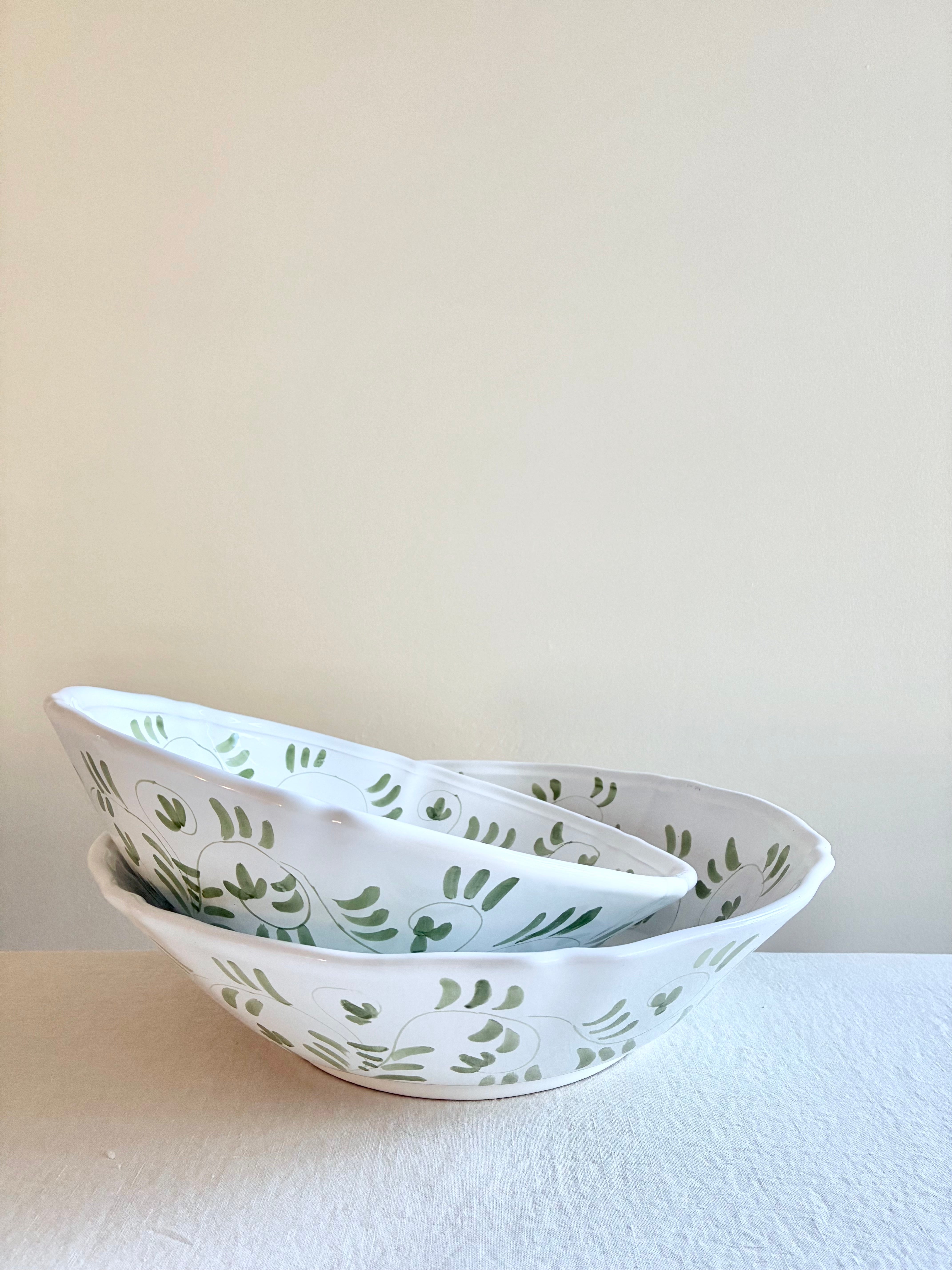Fresco Serving Bowls S/M/L - White & Emerald