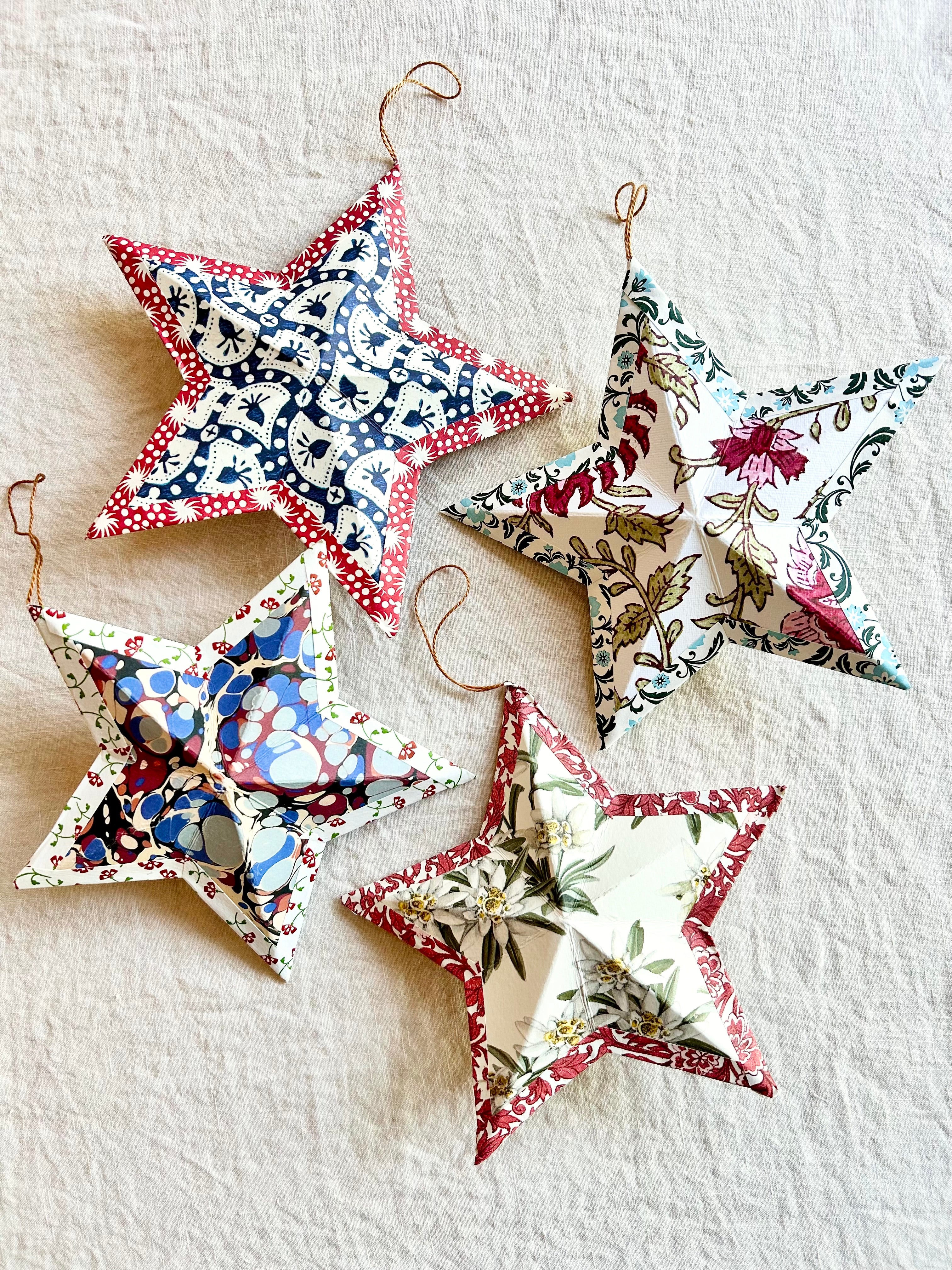 Italian Paper Star Ornament - S/4- II