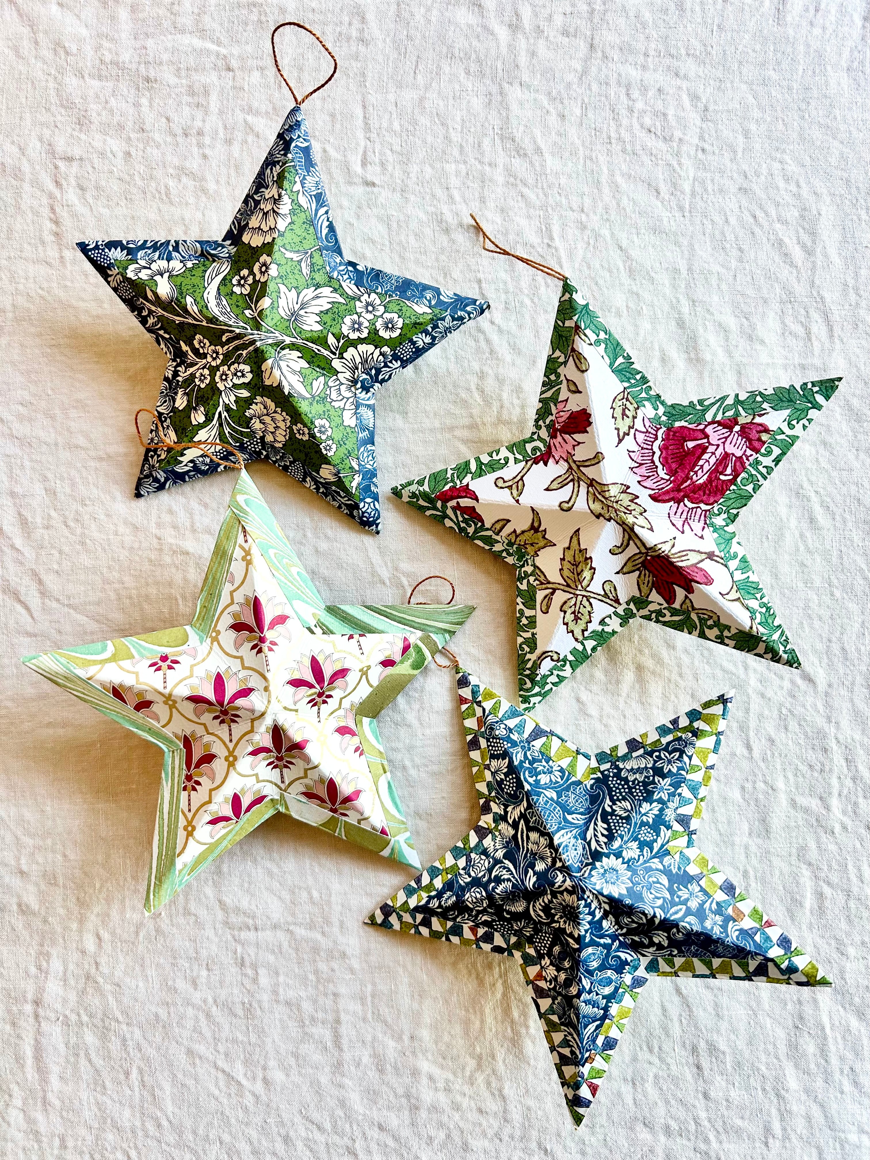 Italian Paper Star Ornament - S/4- III