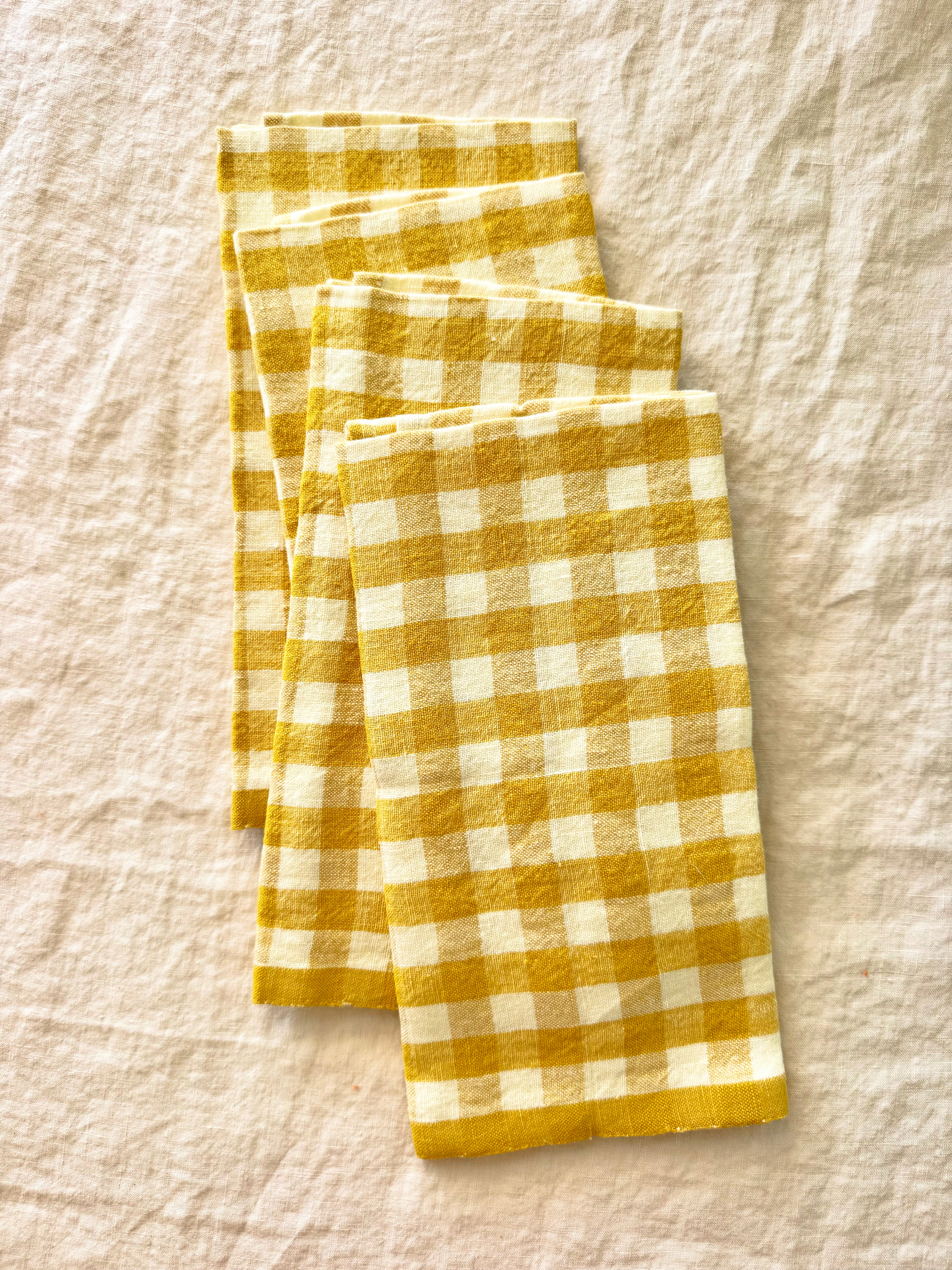 Gingham Belgian Linen Napkin - Mustard - Set of 4