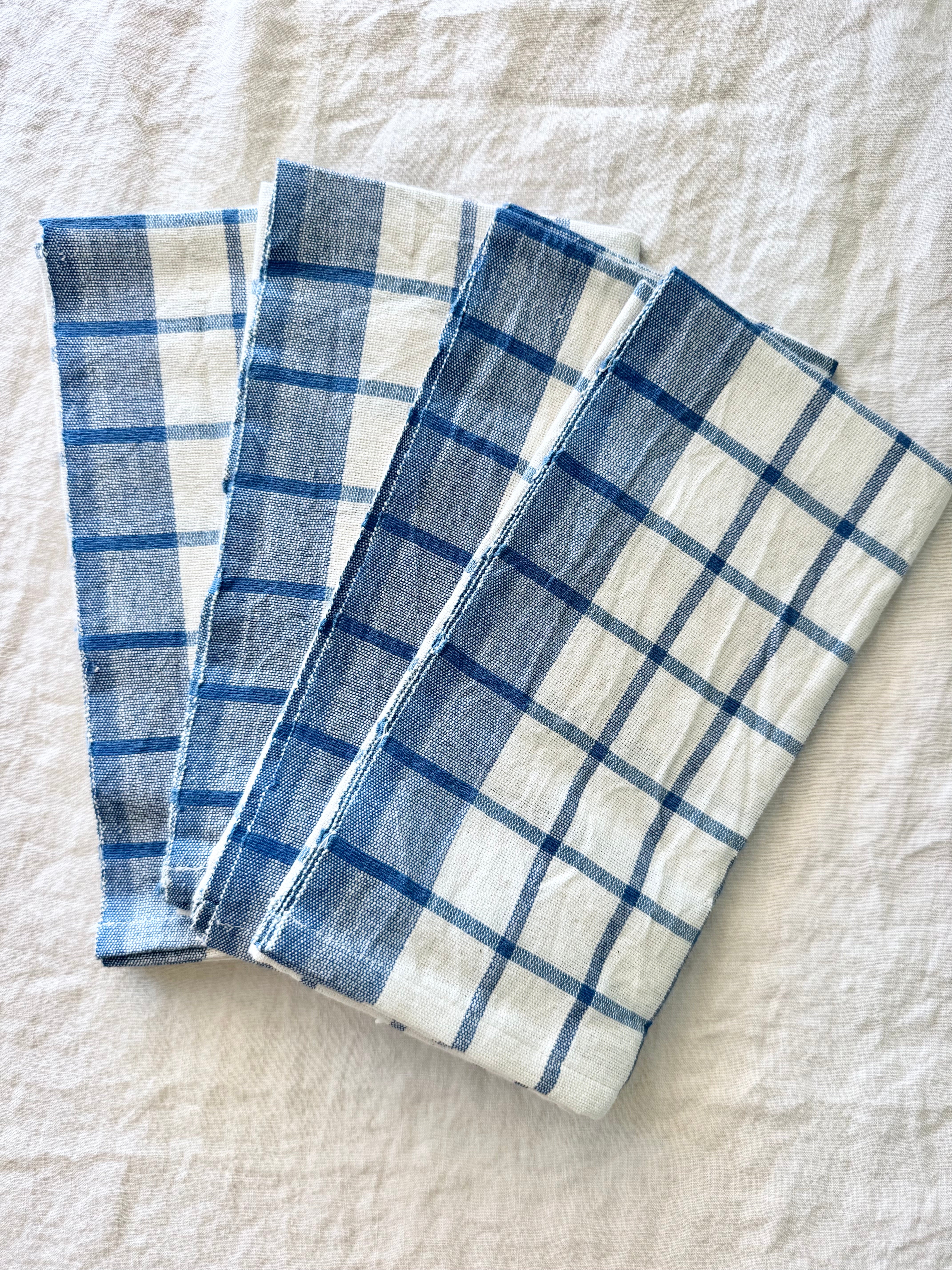 Blue Windowpane Napkins - S/4