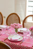 rectangular pink and white eyelet tablecloth with pink roses