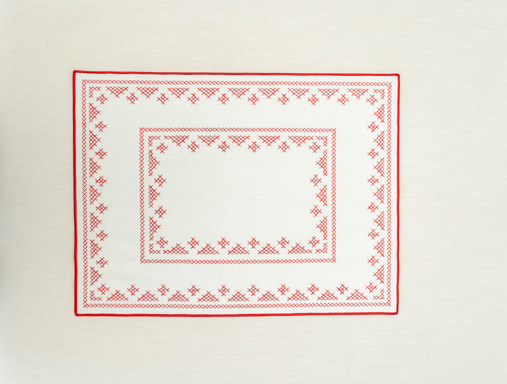 rectangular ivory and red embroidered placemat 