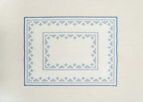 rectangular ivory and blue embroidered placemat 