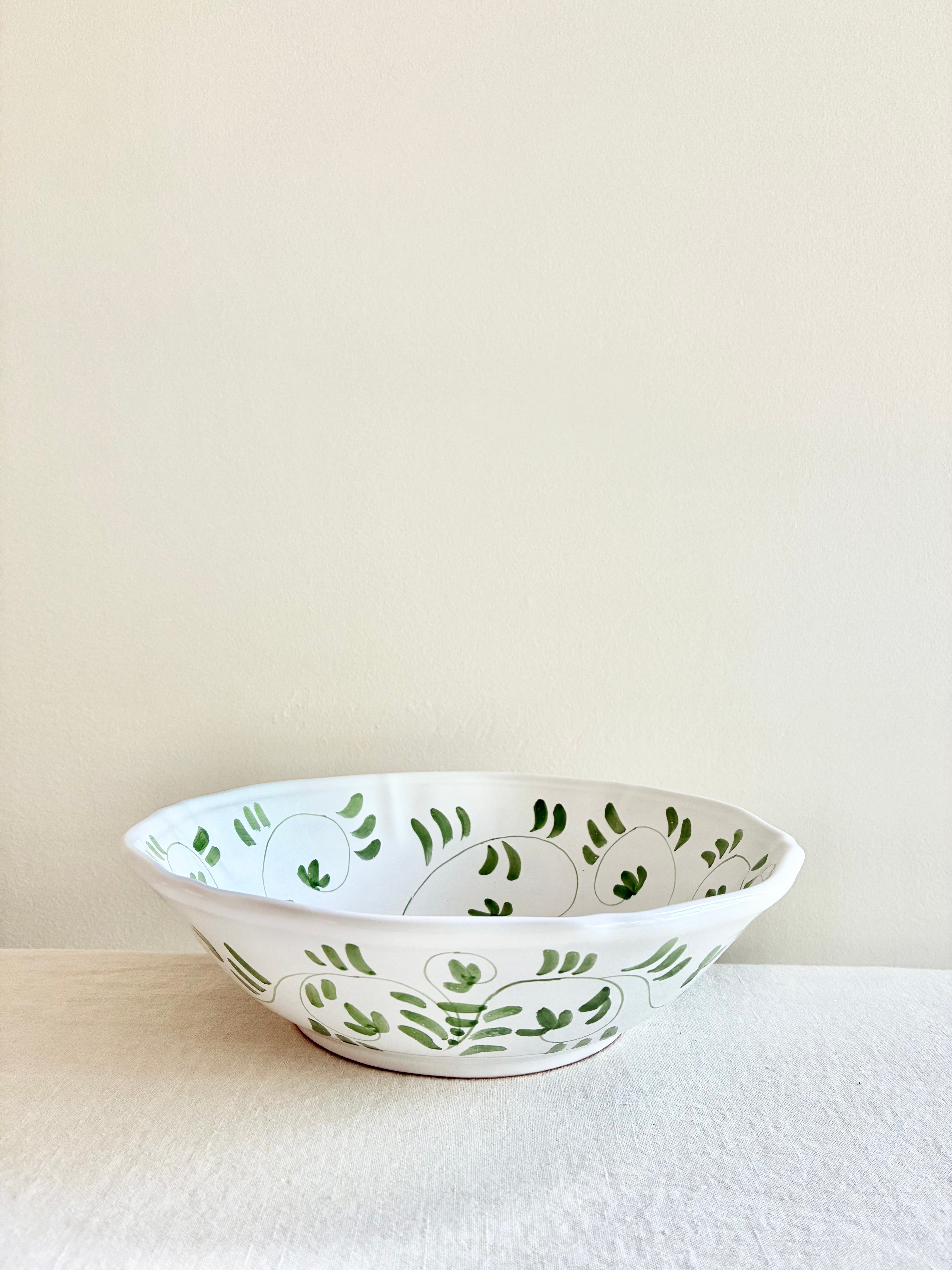 Fresco Serving Bowls S/M/L - White & Emerald
