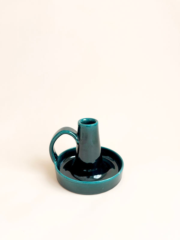 glazed ceramic taper candle holder in green