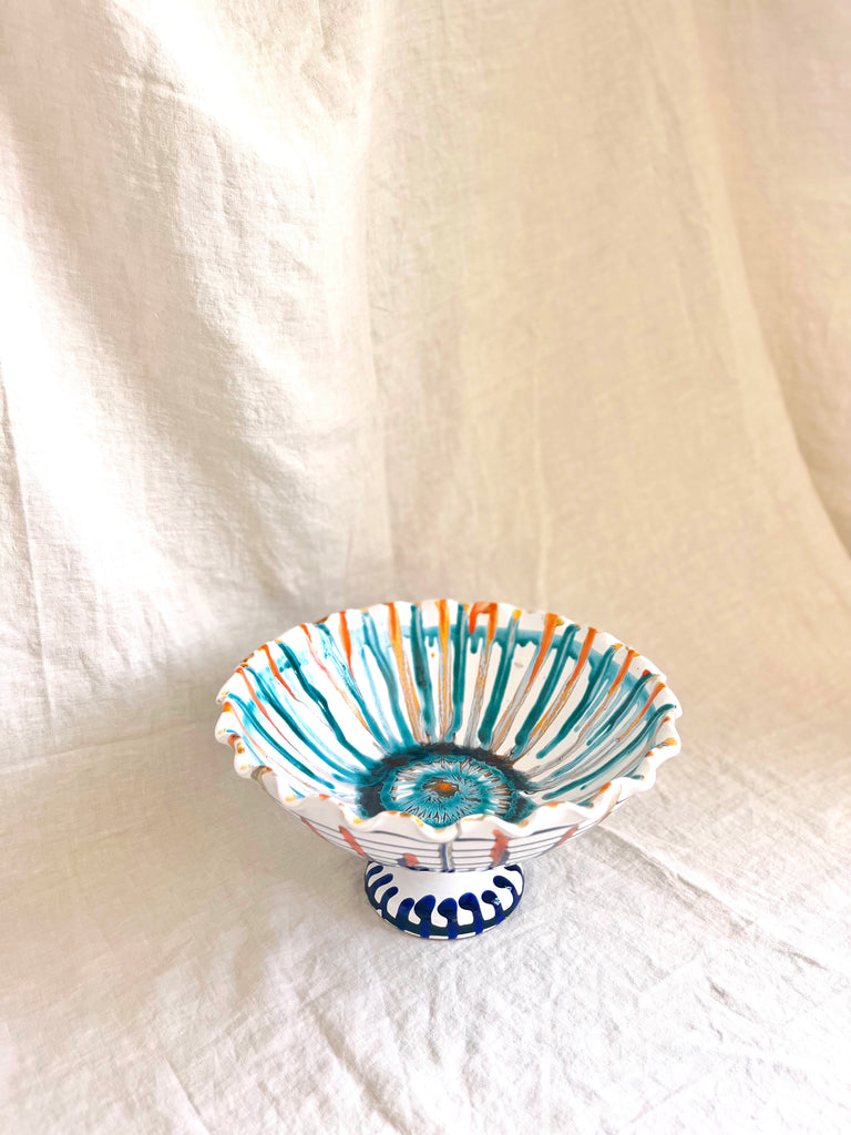 white hand painted compote bowl pattern 1 on white cloth