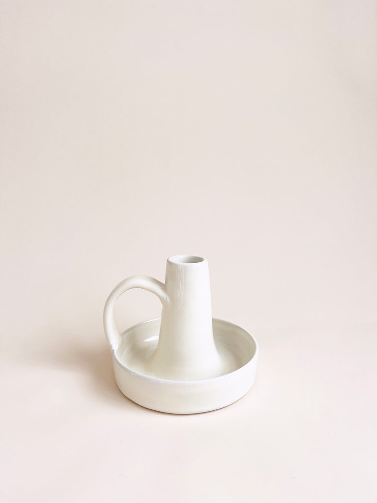 glazed ceramic taper candle holder in cream