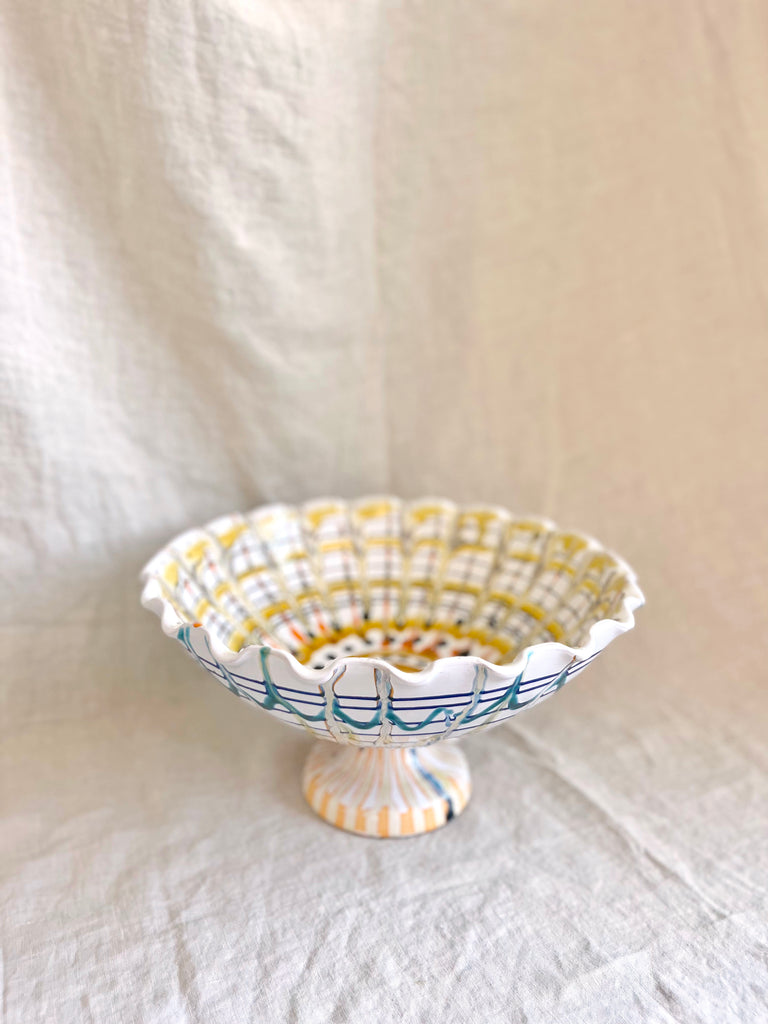 white hand painted compote bowl pattern 2