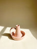 glazed ceramic taper candle holder in pink detail view