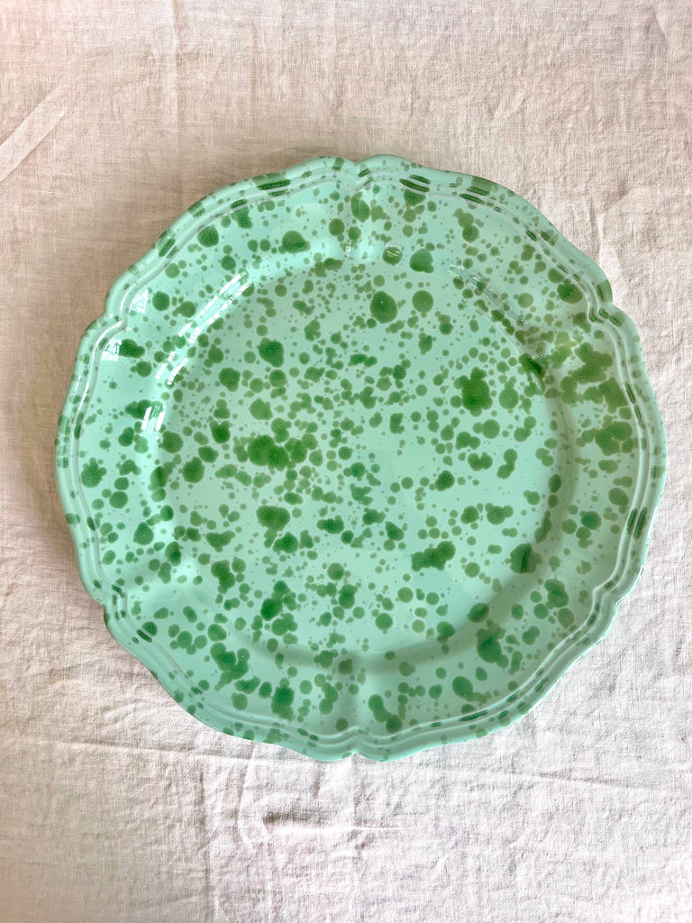 round green spatterware platter 14"
