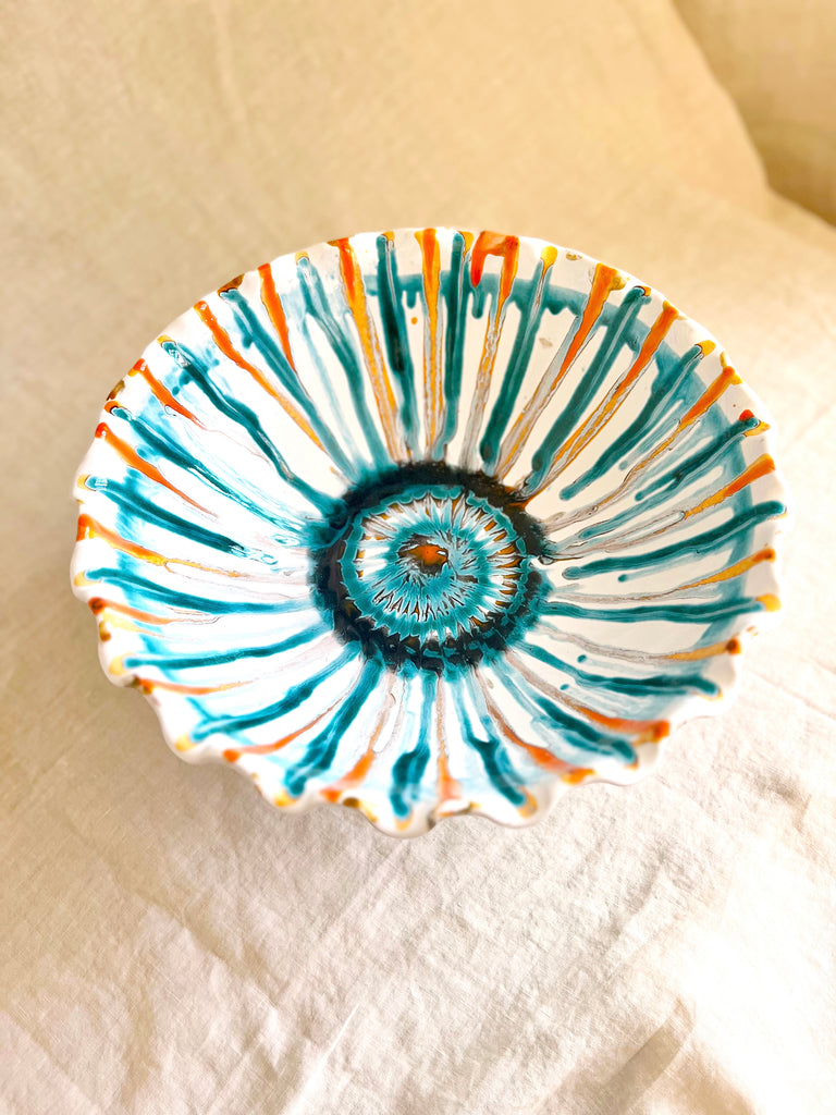 white hand painted compote bowl pattern 1 top view
