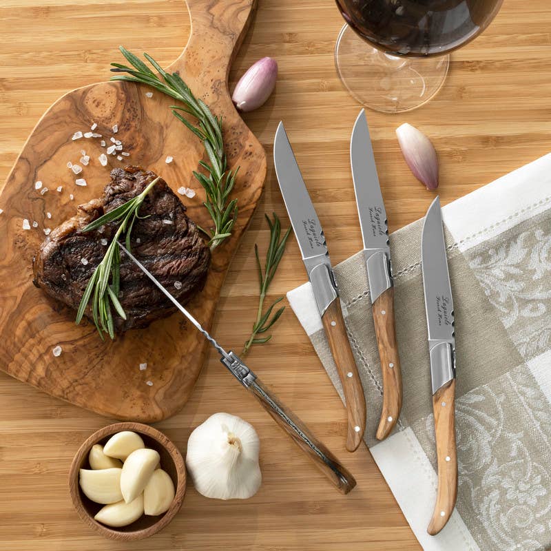 Laguiole Connoisseur Steak Knives Set of 4 Olive Wood