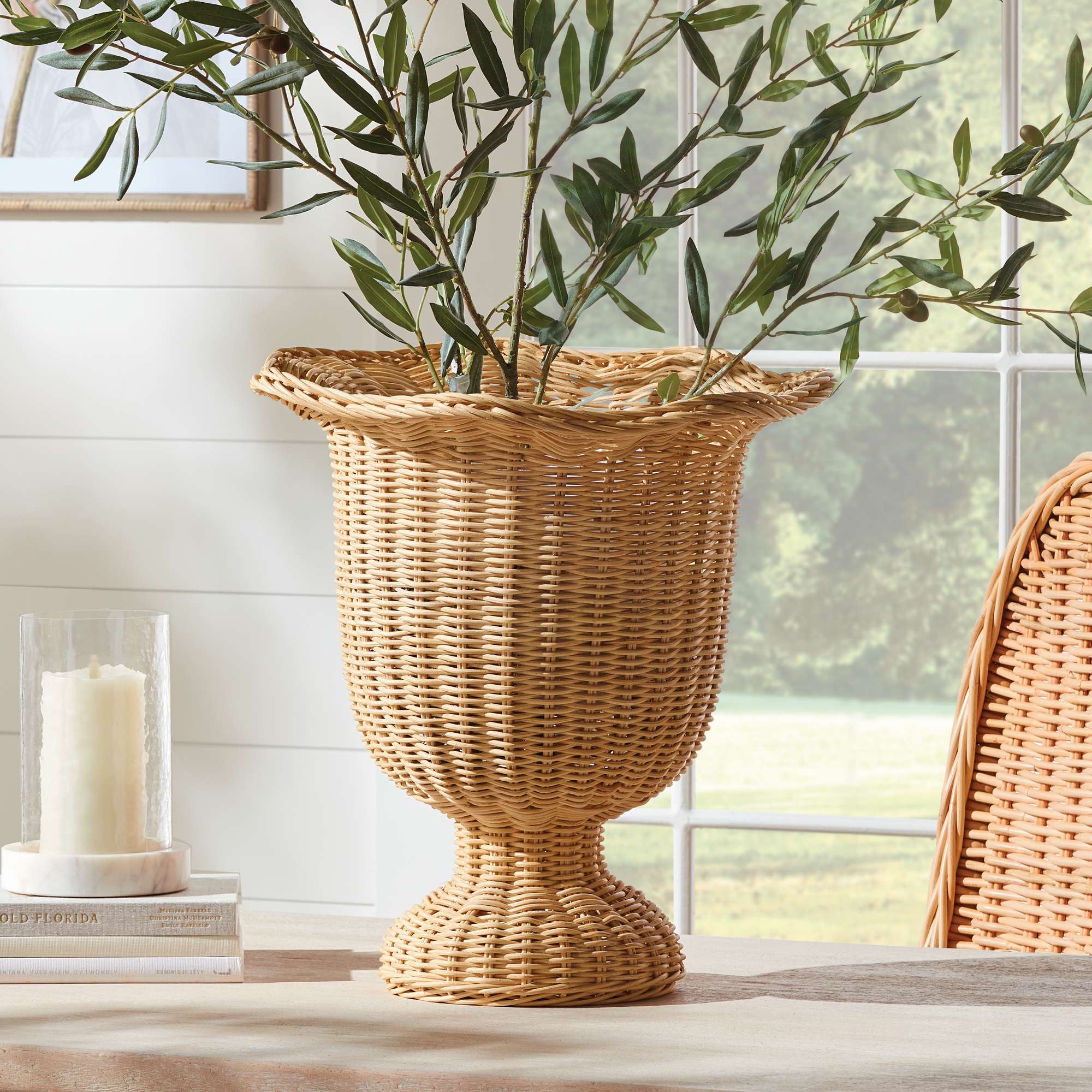 Delphine Rattan Scalloped Urn