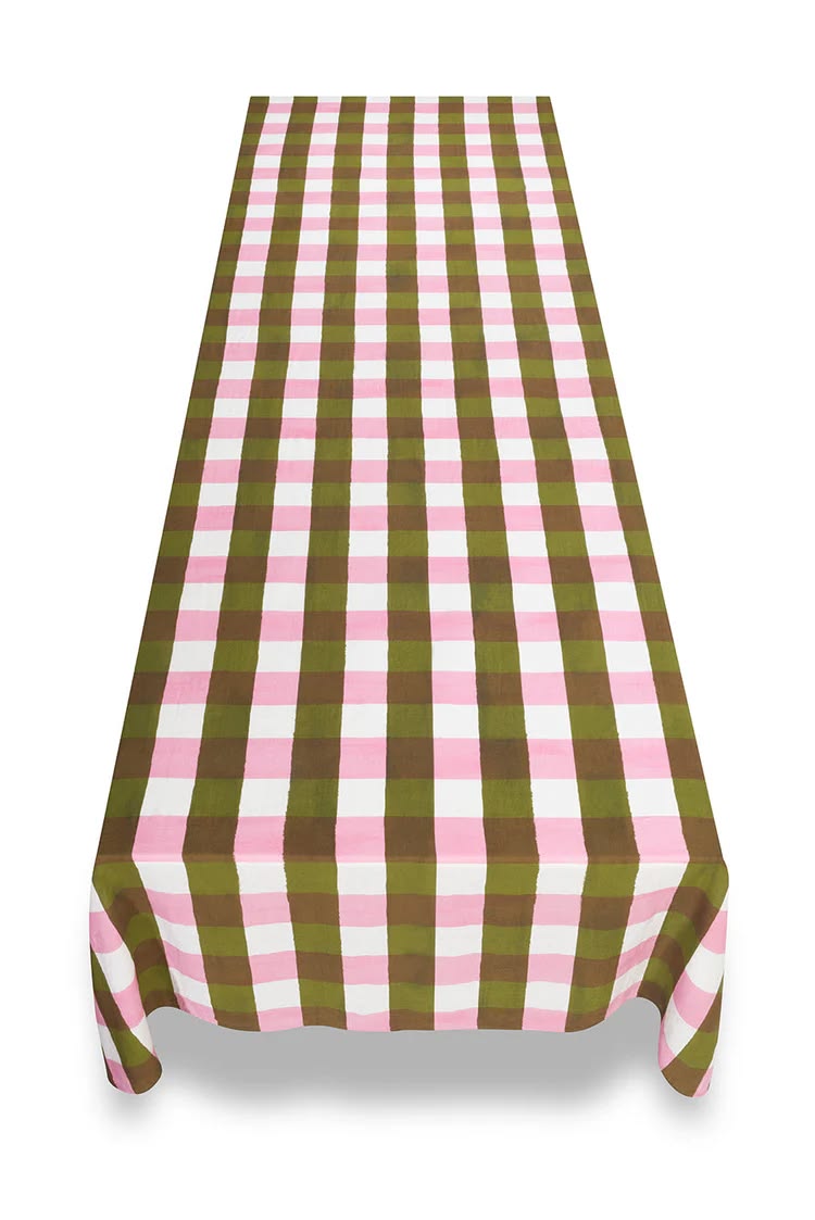 Gingham Tablecloth- Rose Pink & Avocado - 3 sizes available