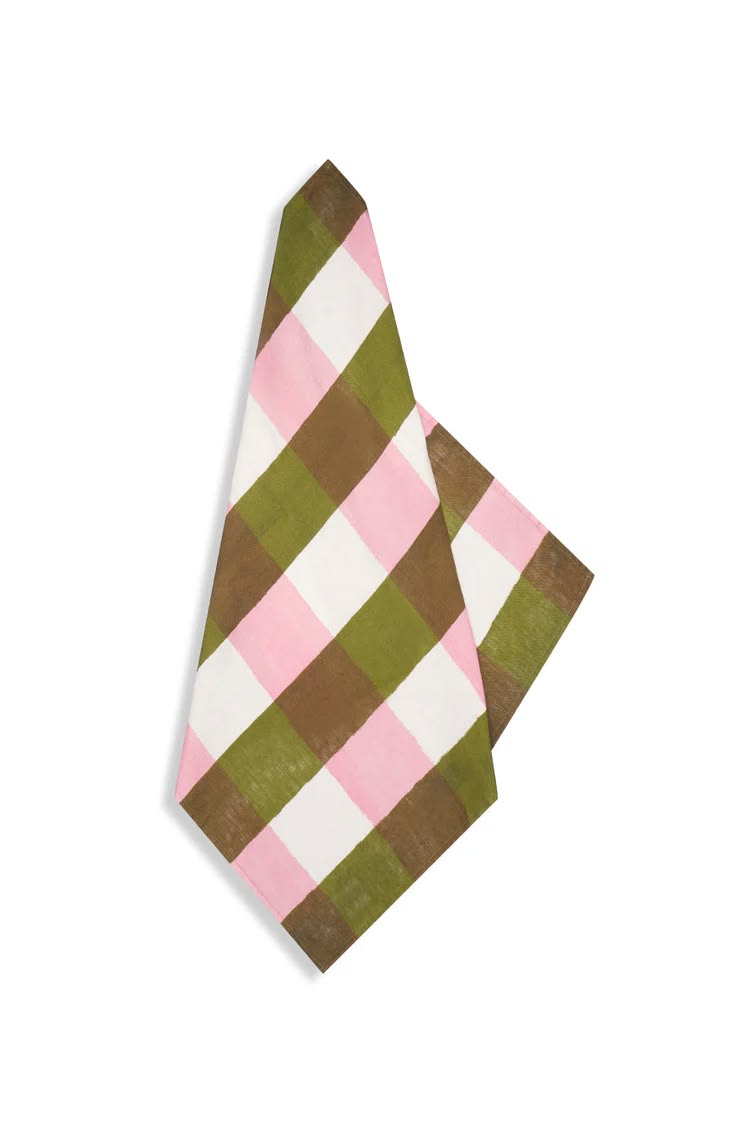 Gingham Napkins - Rose Pink & Avocado  S/4