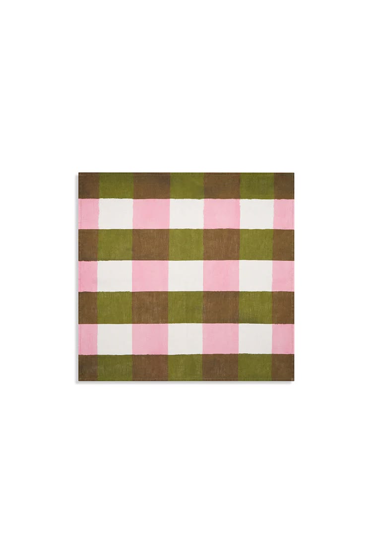 Gingham Napkins - Rose Pink & Avocado  S/4