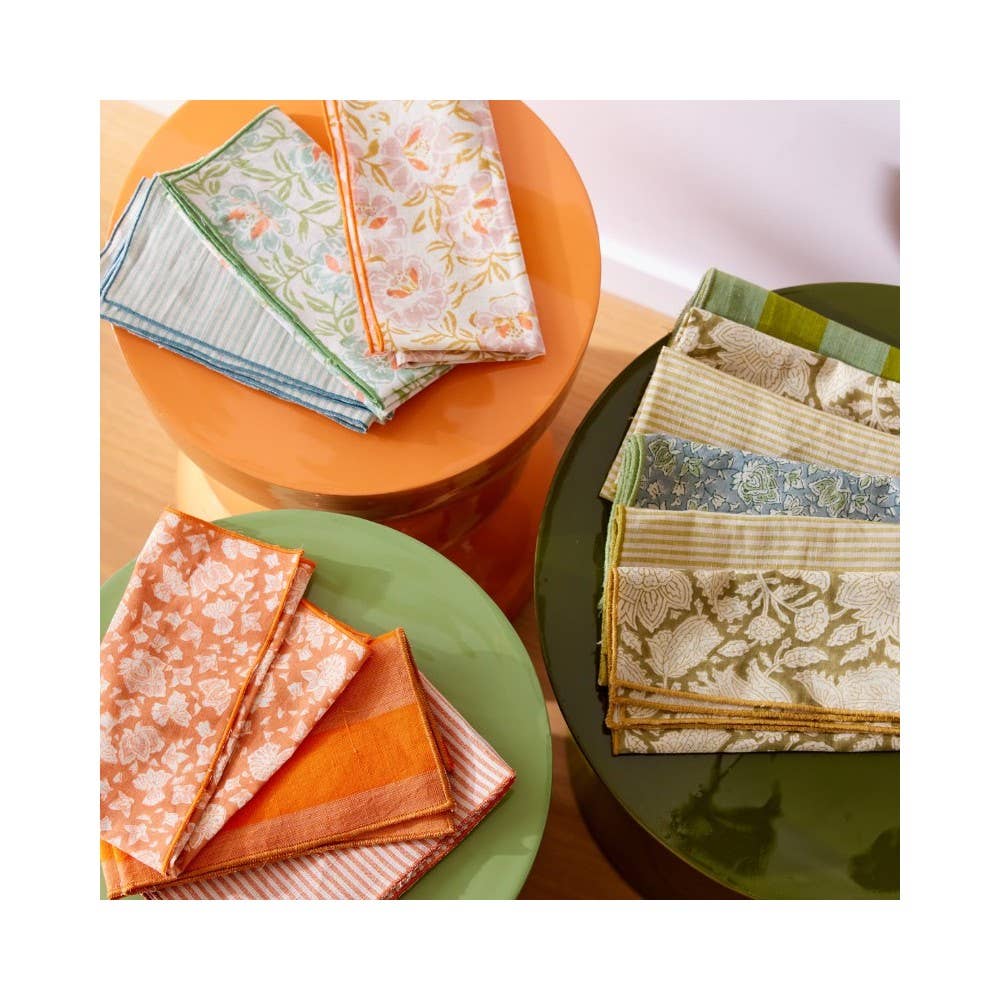 Chandra Napkins - Blue Green Stripe - S/2