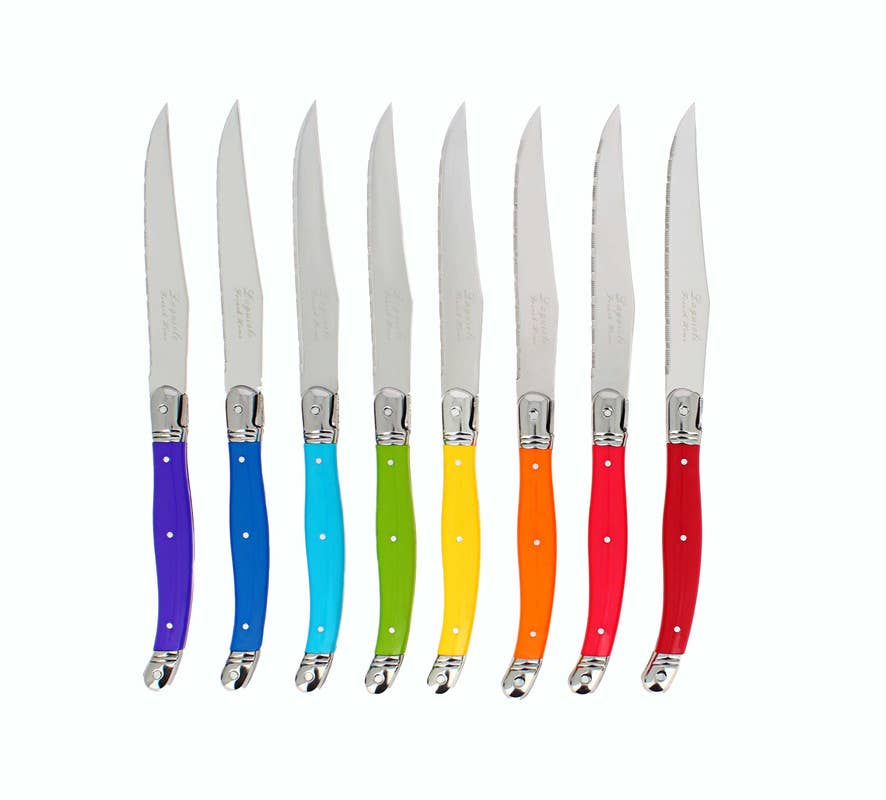 French Home Set of 8 Laguiole Steak Knives, Rainbow Colors