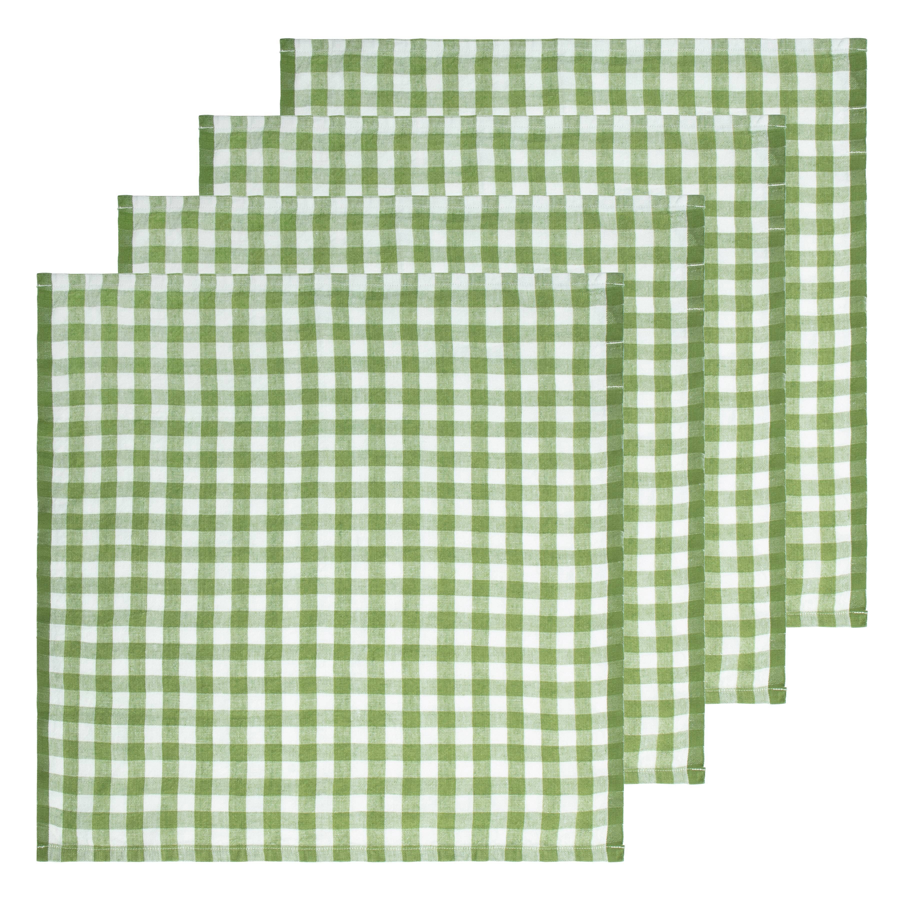 Gingham Belgian Linen Napkin-  Basil - Set of 4