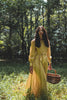 long sleeve button front dress in yellow melograno stripe outdoors