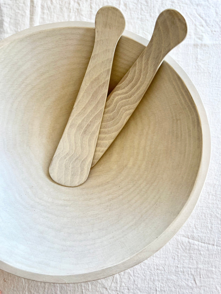 salad servers made of maplewood in salad bowl
