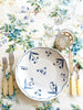 blue and white floral hand painted limoges porcelain dinner plate with placesetting