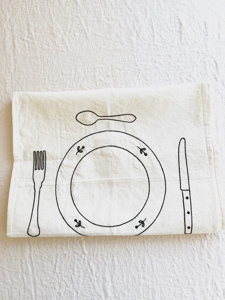 embroidered Linen placemat folded view