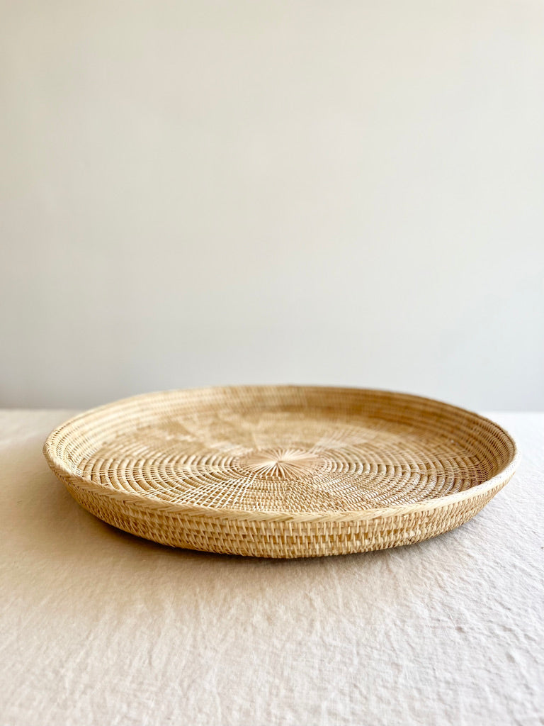 round woven tray thirty inches side view