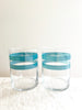 water glass with teal stripes 4 inch set