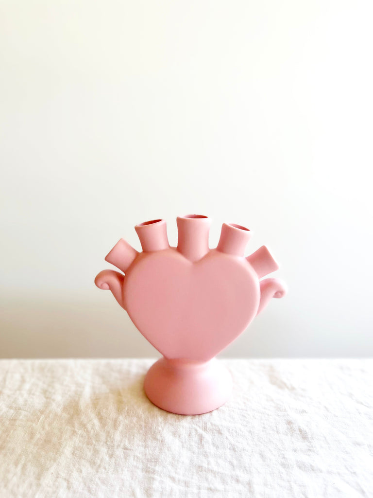 pink heart shaped ceramic tulipiere 