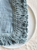dusty blue linen napkins with fringed edge 18 inches square