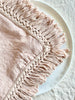 ballet pink linen napkins with fringed edge 18 inches square detail view
