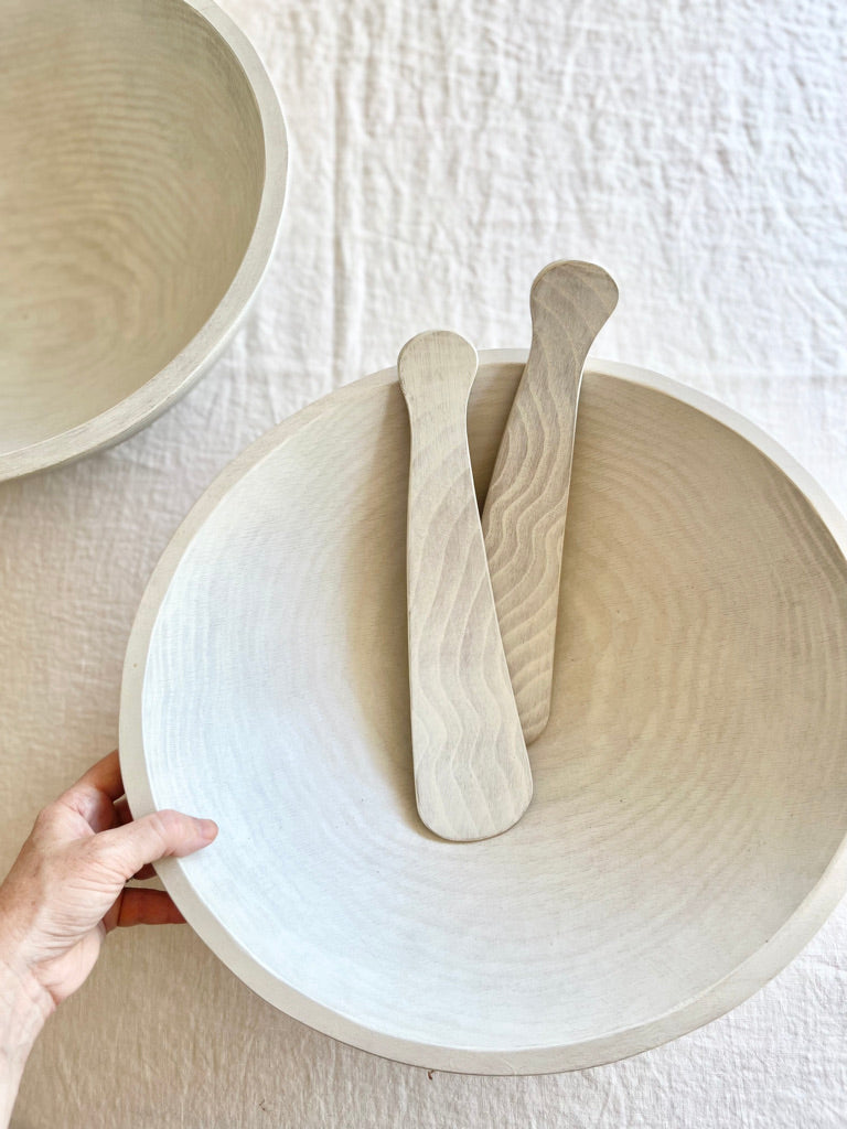 wooden bowl with pearl maplewood salad servers